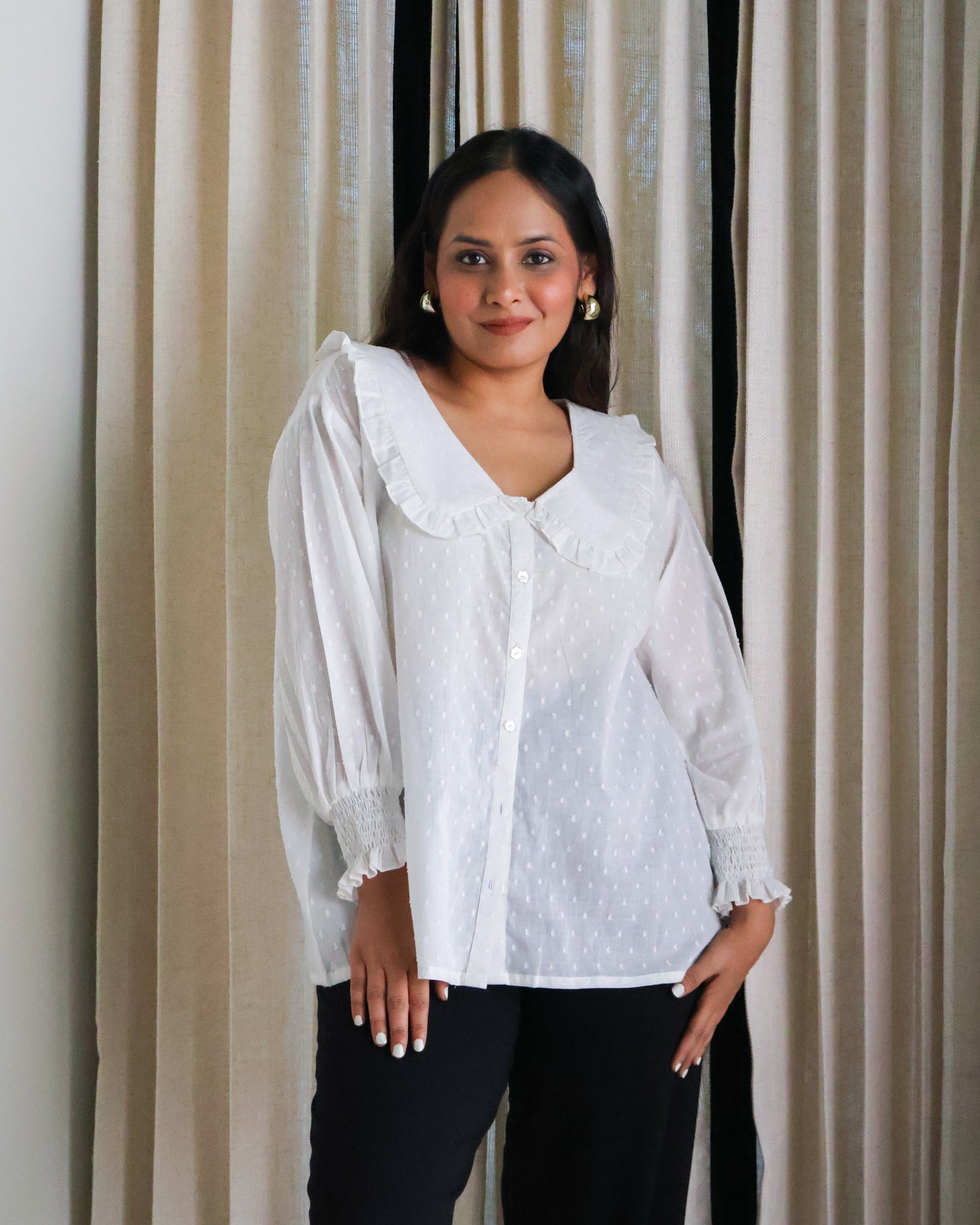 Dawn White Collared Textured Cotton Shirt