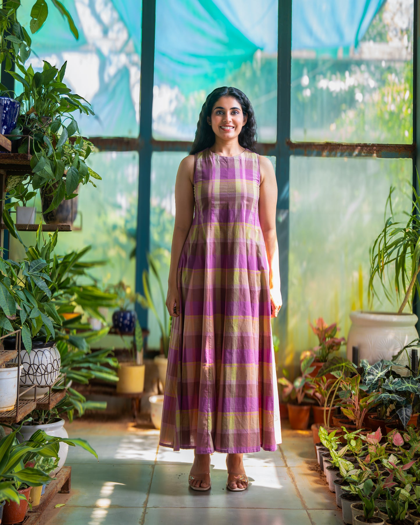 Hannah Checkered Cotton Maxi Dress