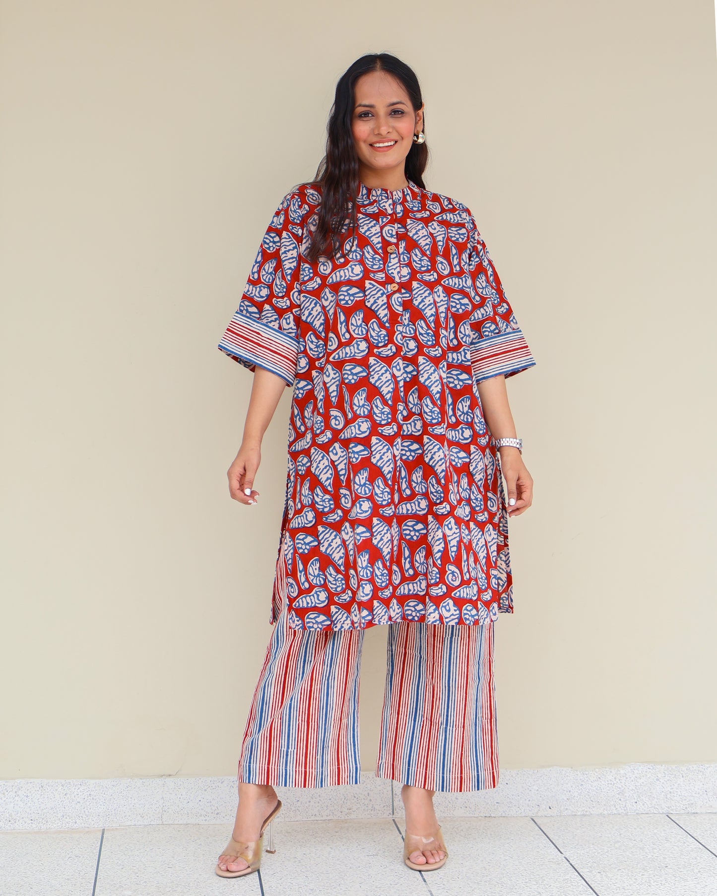 Shell HandBlock Print Cotton Kurta Set