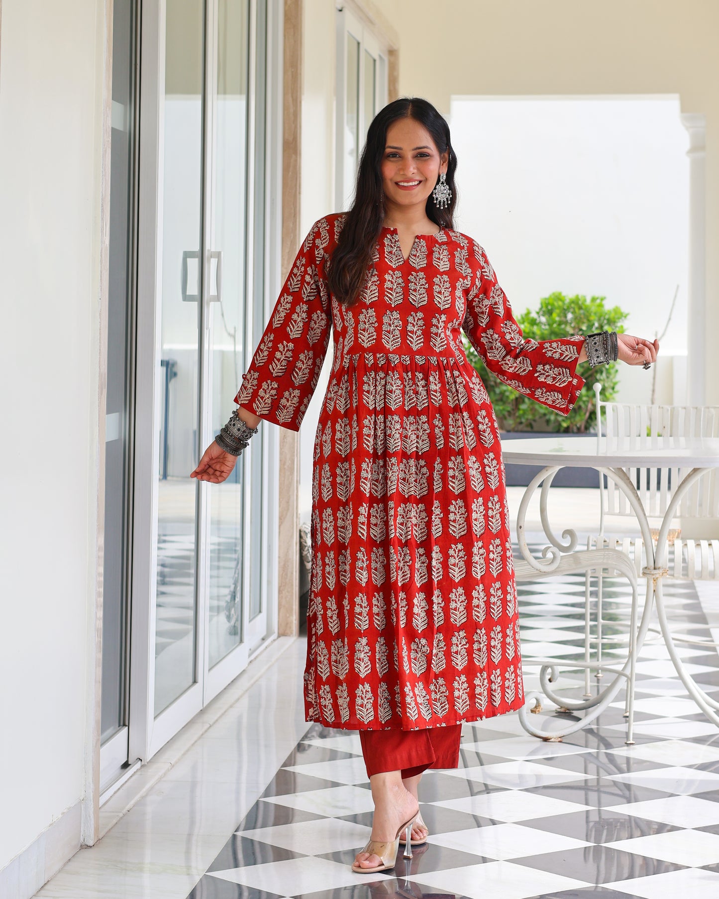 Piku Red HandBlock Bagru Print Cotton Kurta Set