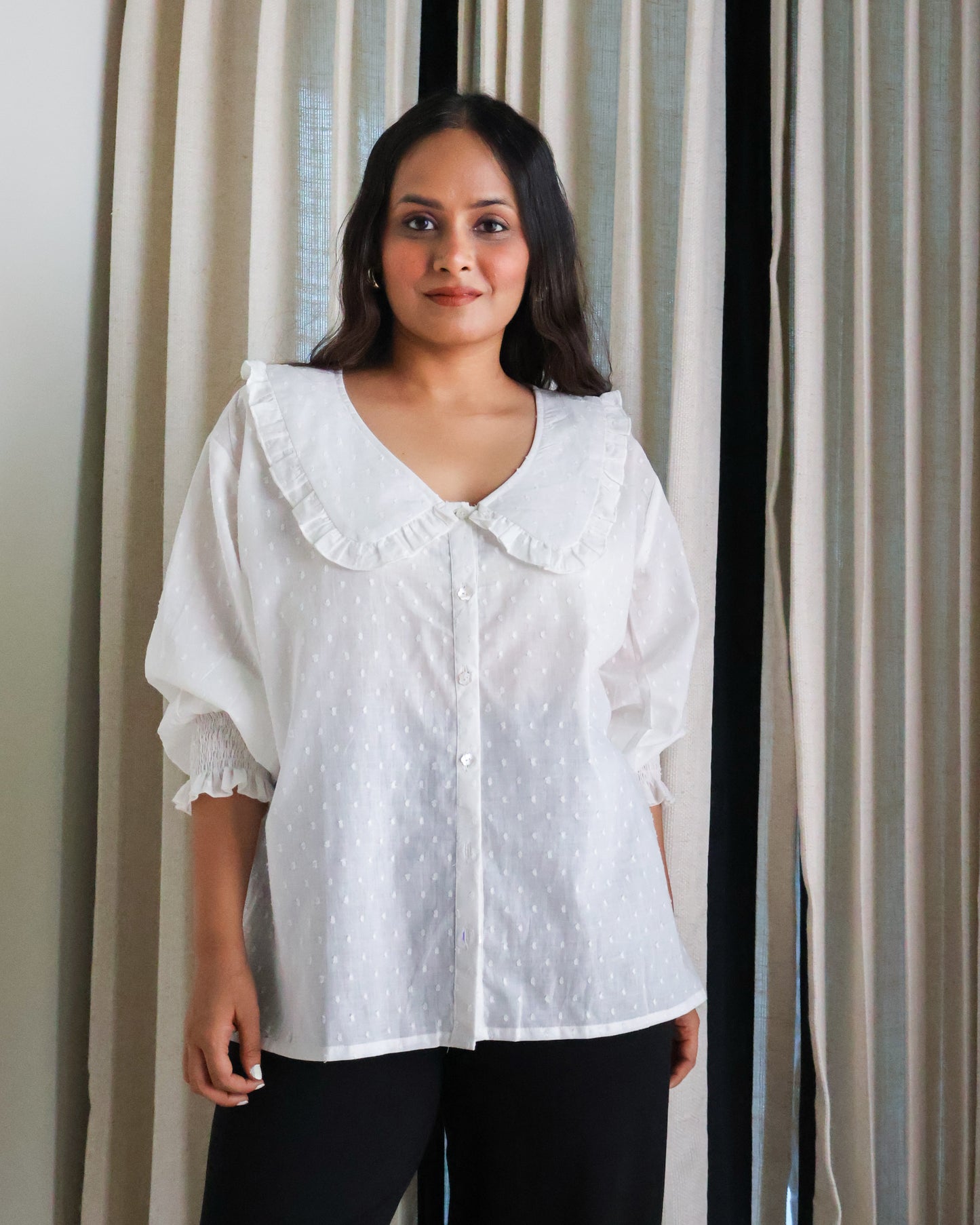 Dawn White Collared Textured Cotton Shirt