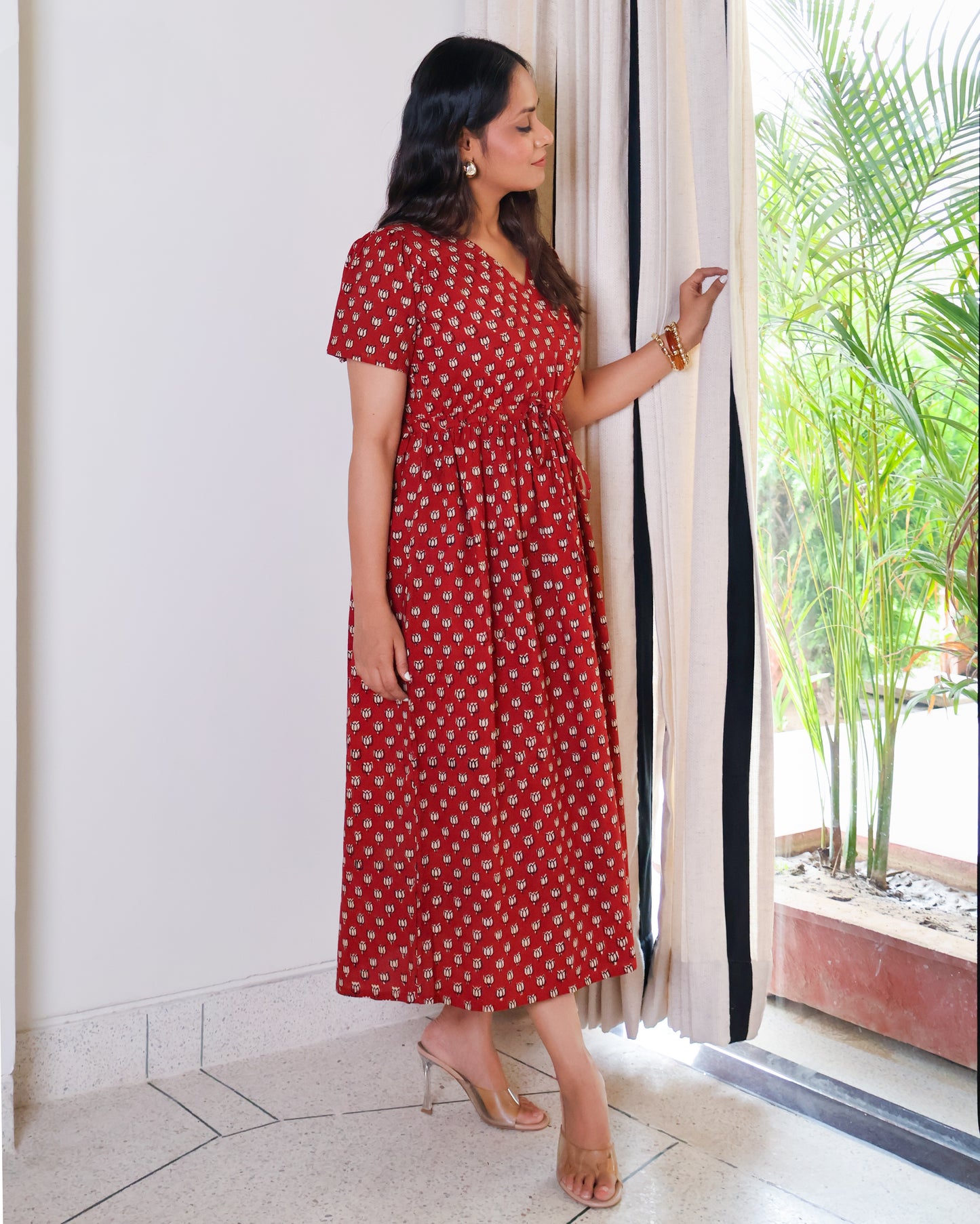 Tia Bagru HandBlock Print Cotton Midi Dress