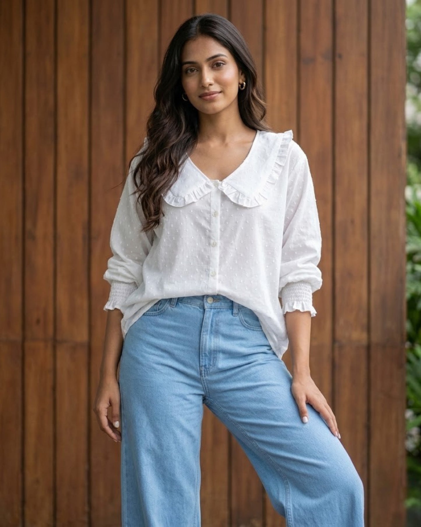 Dawn White Collared Textured Cotton Shirt