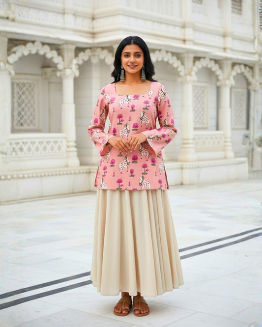 Aarohi Pink Sleeved short Kurti