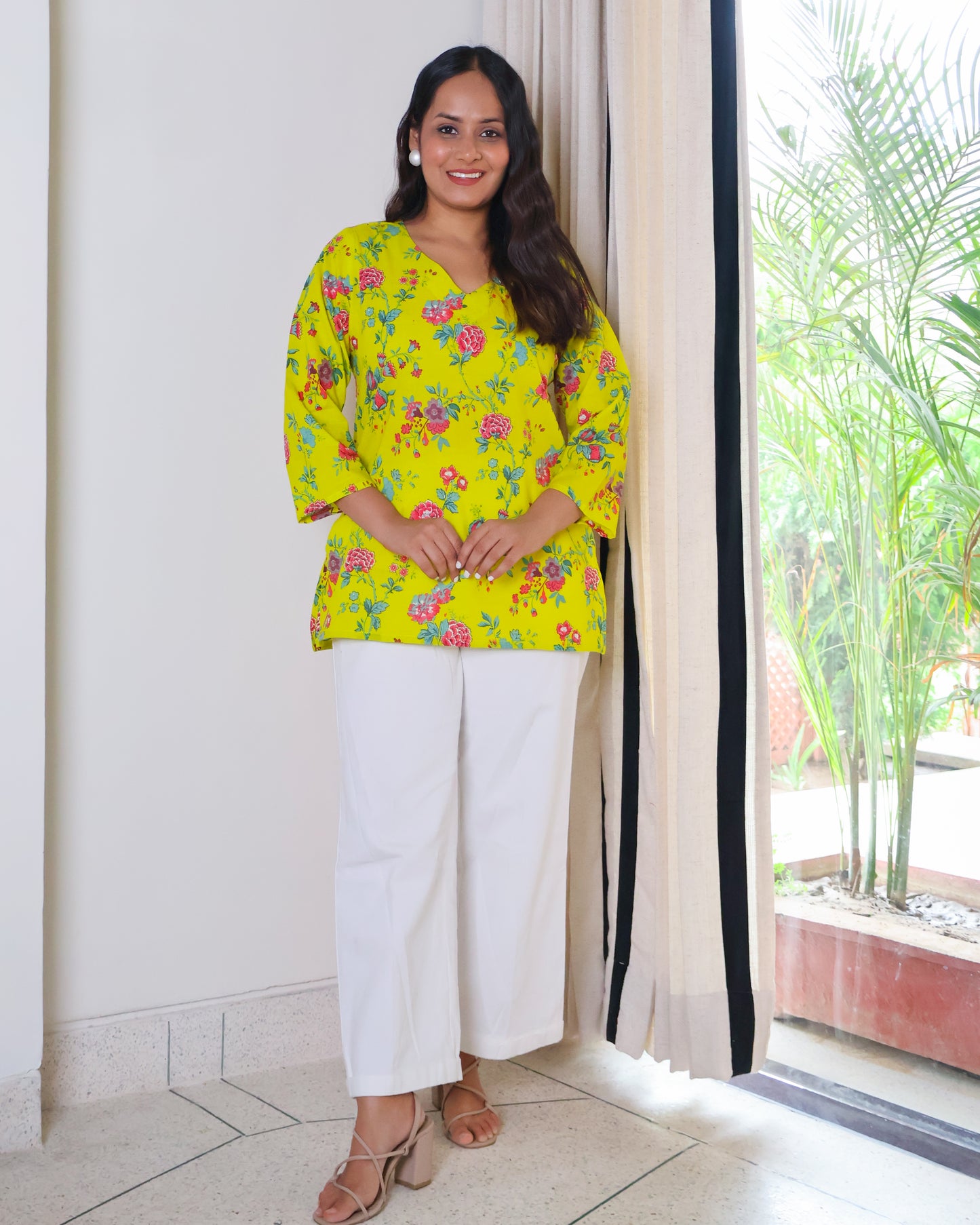 Ghazal Floral Print Cotton Short Kurti