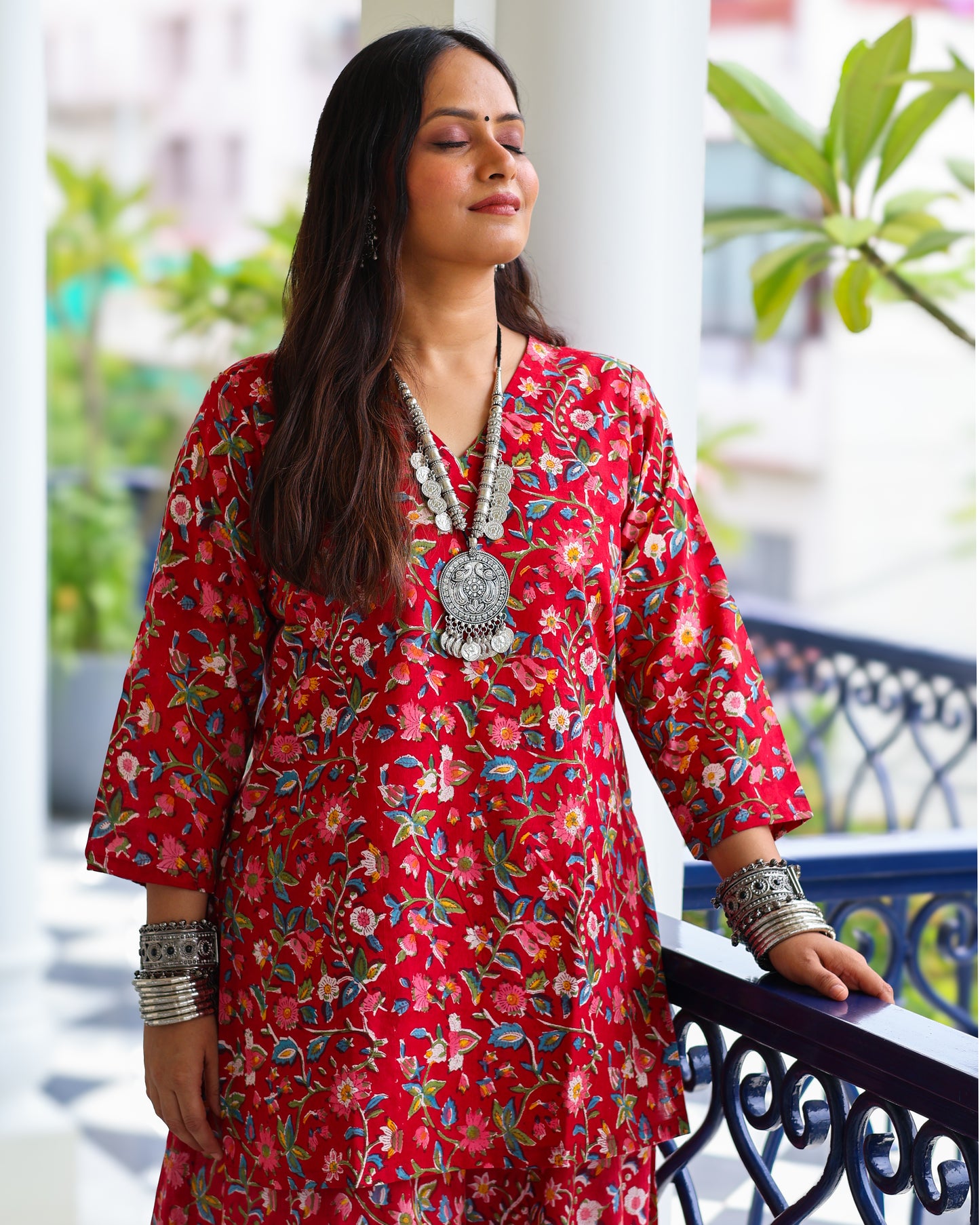 Juliet Red HandBlock Print Kurta Palazzo Set