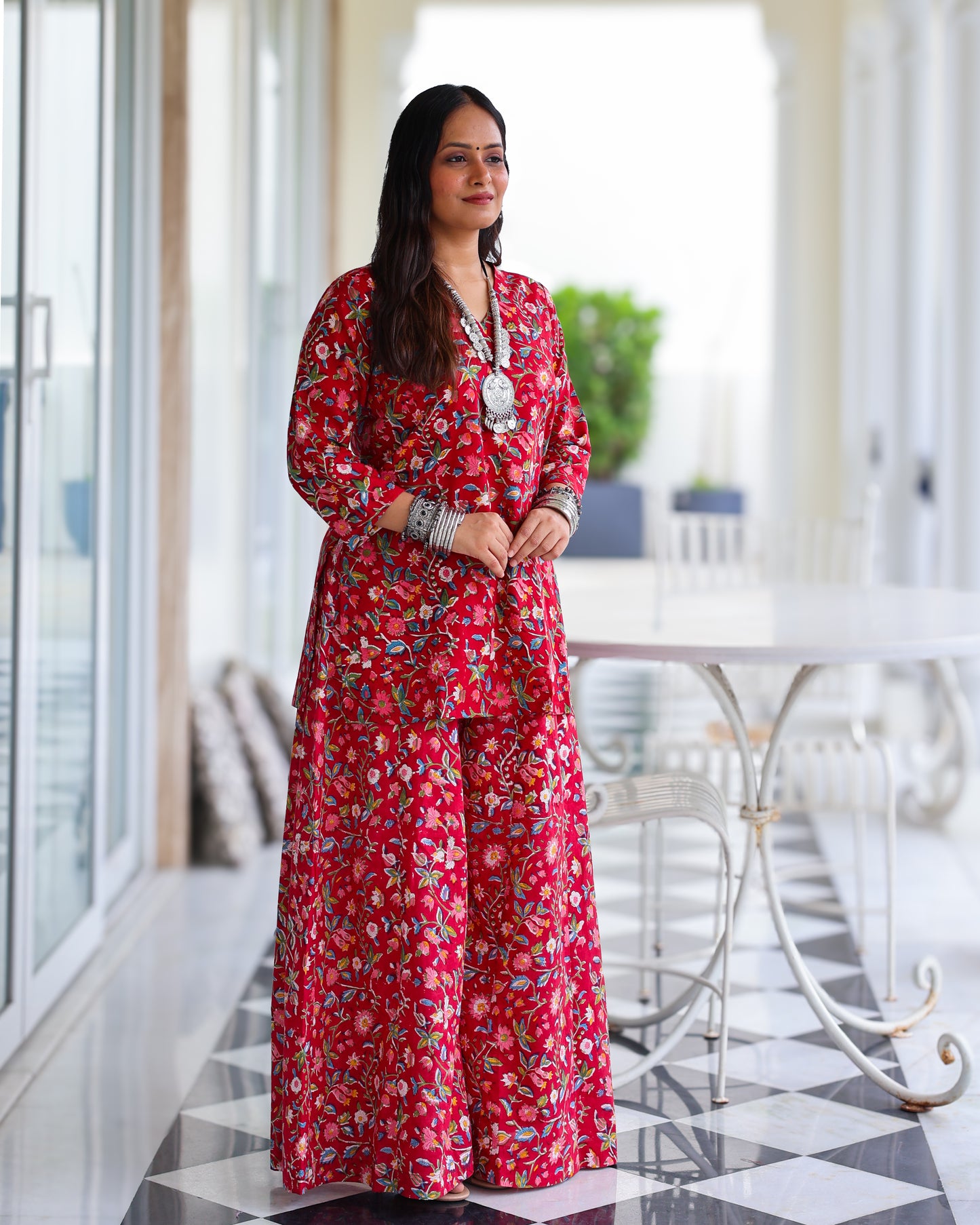 Juliet Red HandBlock Print Kurta Palazzo Set
