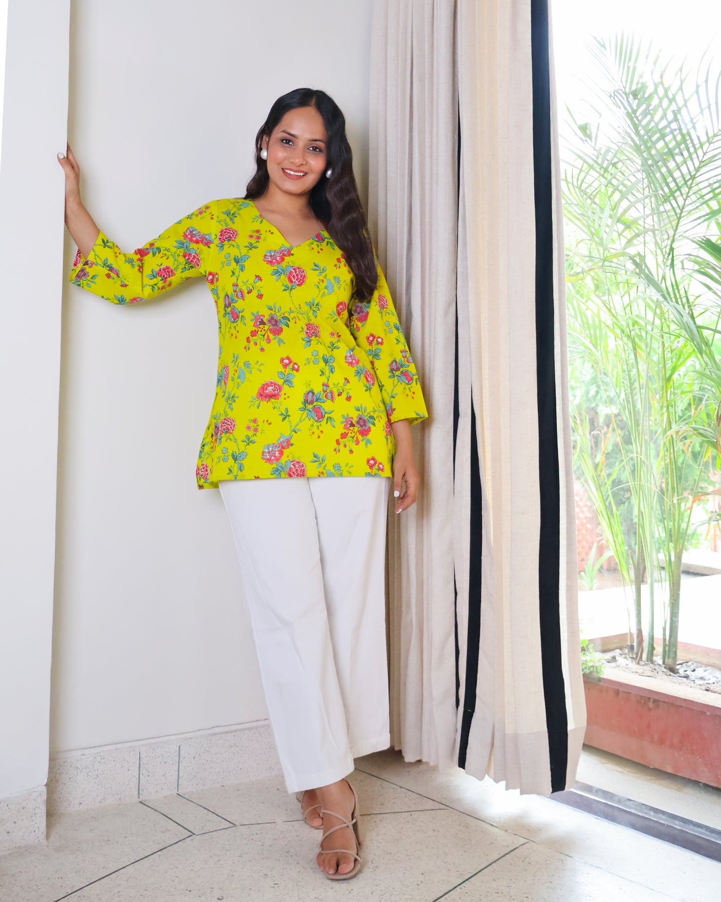 Ghazal Floral Print Cotton Short Kurti
