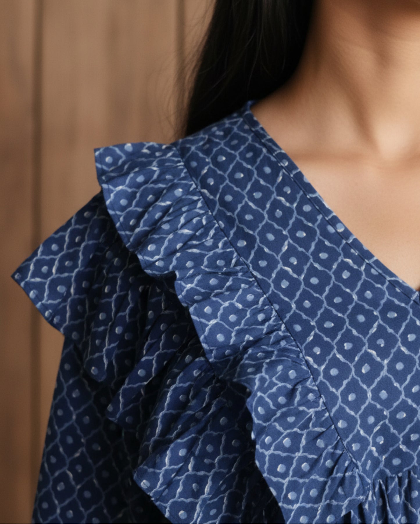 Raha Blue frilled Cotton Top