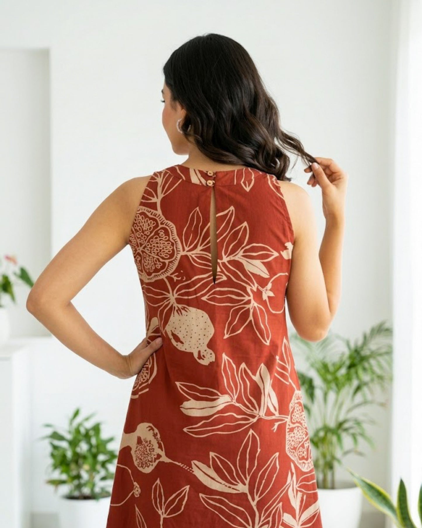 Mala Red Cotton Midi Dress