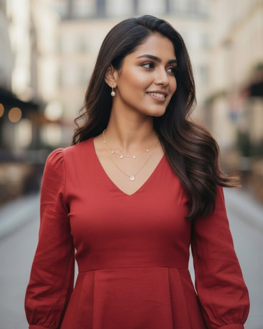 Emma Red Cotton Midi Dress