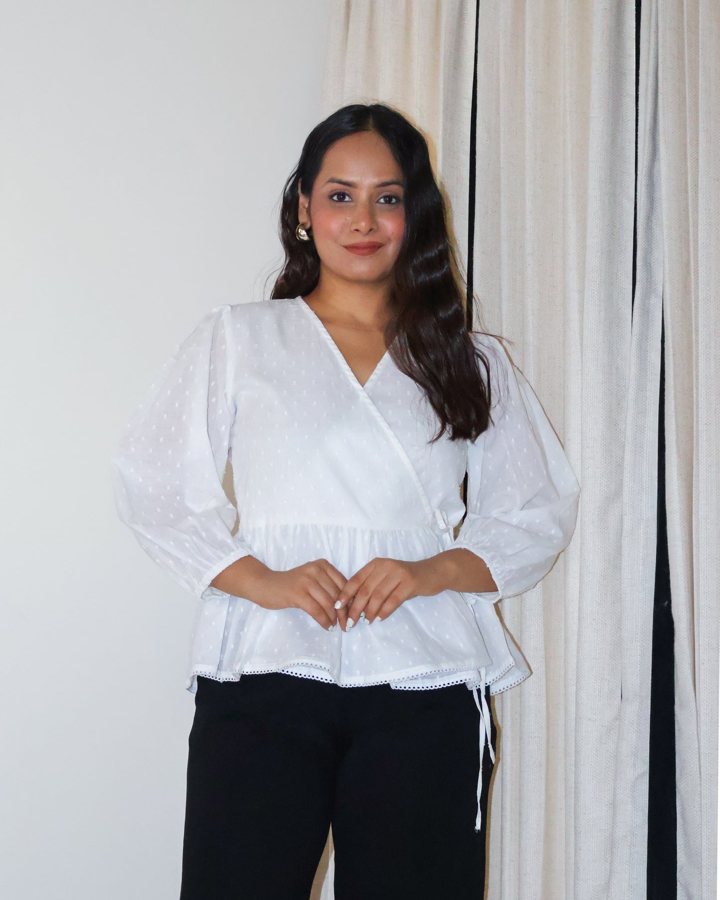 Dawn Wrap-style Textured Cotton Top