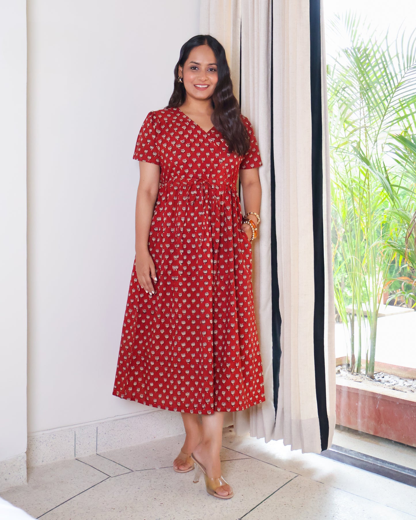 Tia Bagru HandBlock Print Cotton Midi Dress