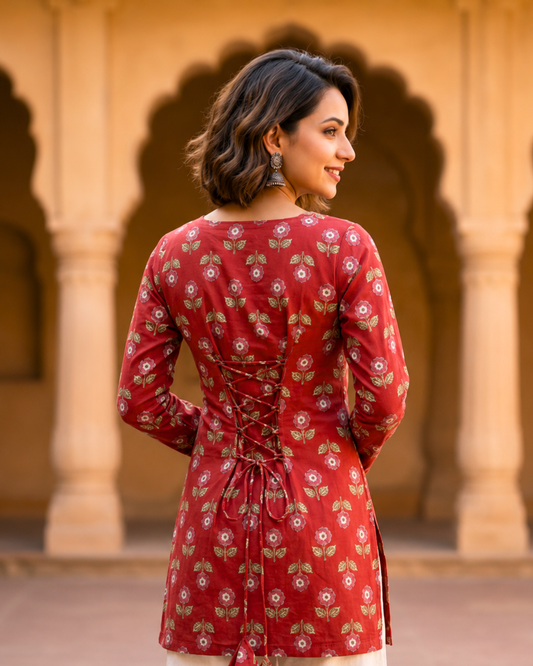 Yasmin Red Corset Short Kurti