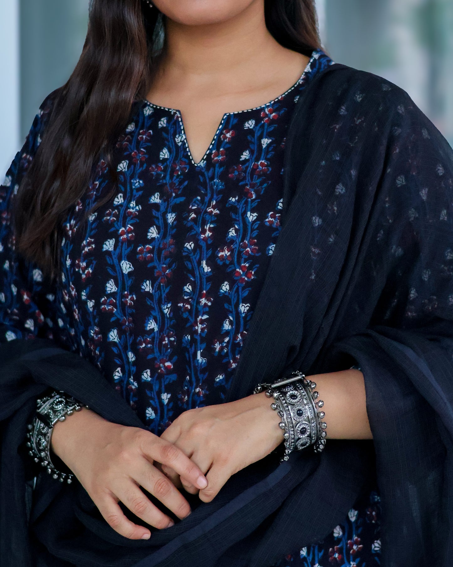 Avani Black HandBlock Print Suit Set
