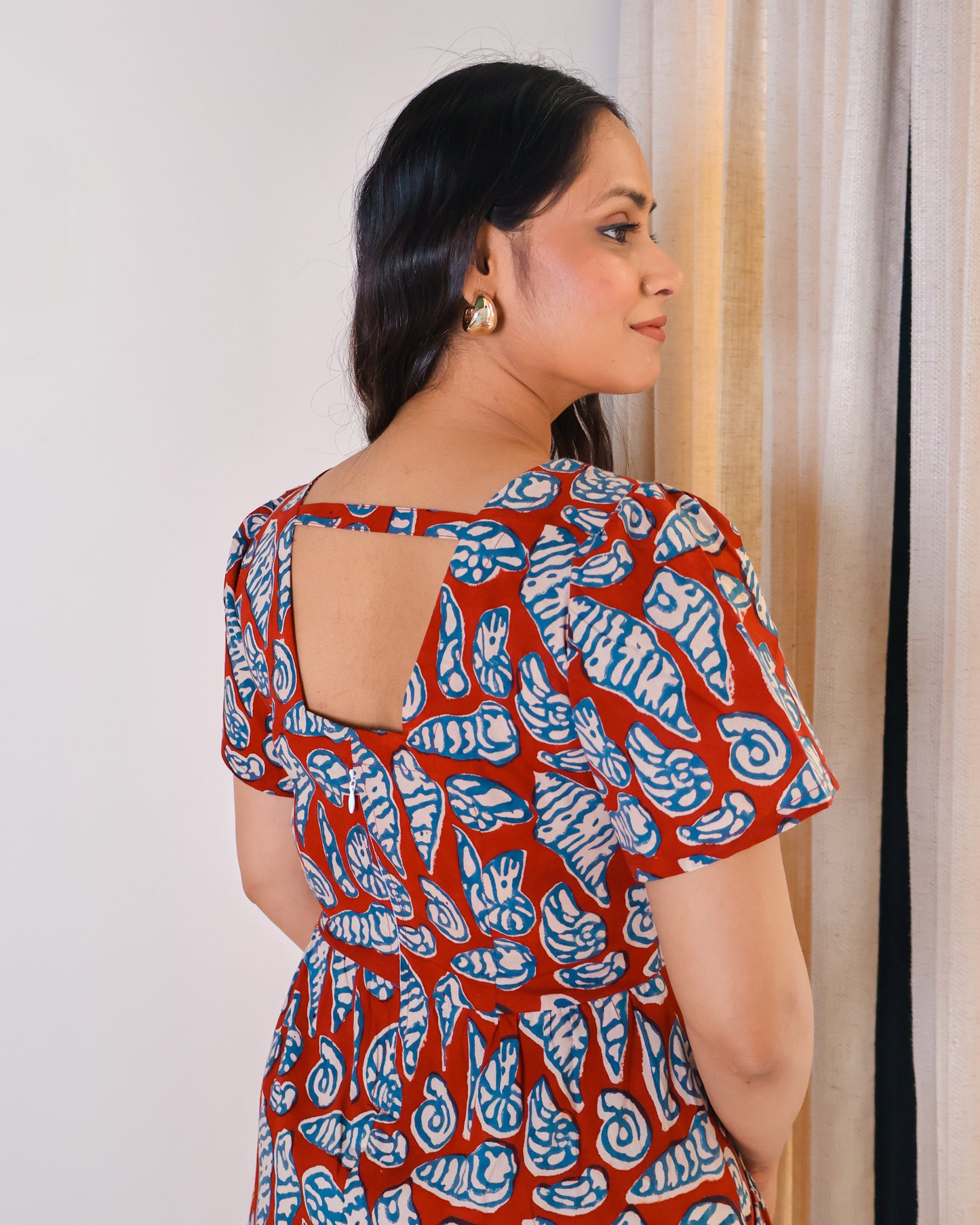 Shell Fit-and-Flare HandBlock Print Midi Dress