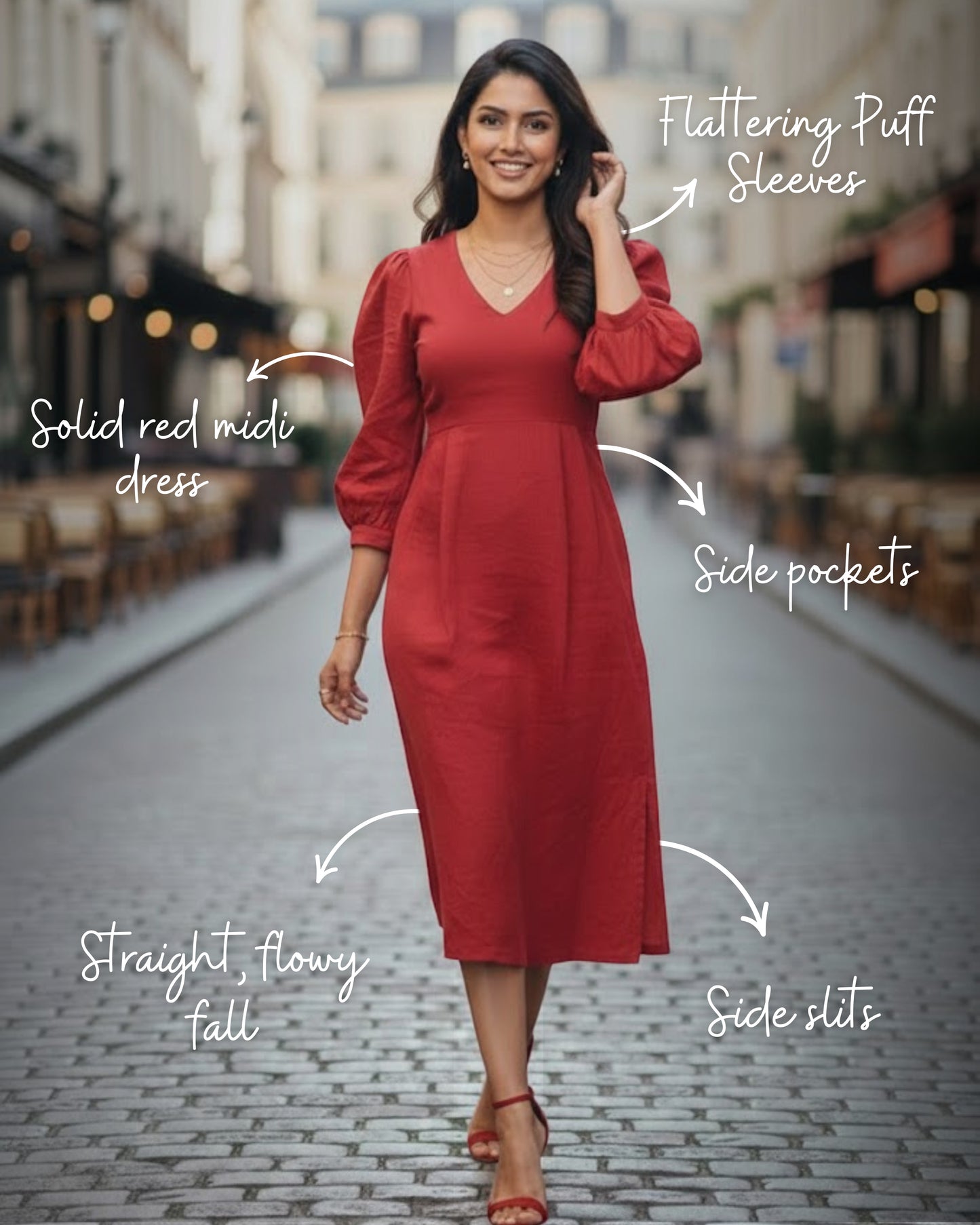 Emma Red Cotton Midi Dress