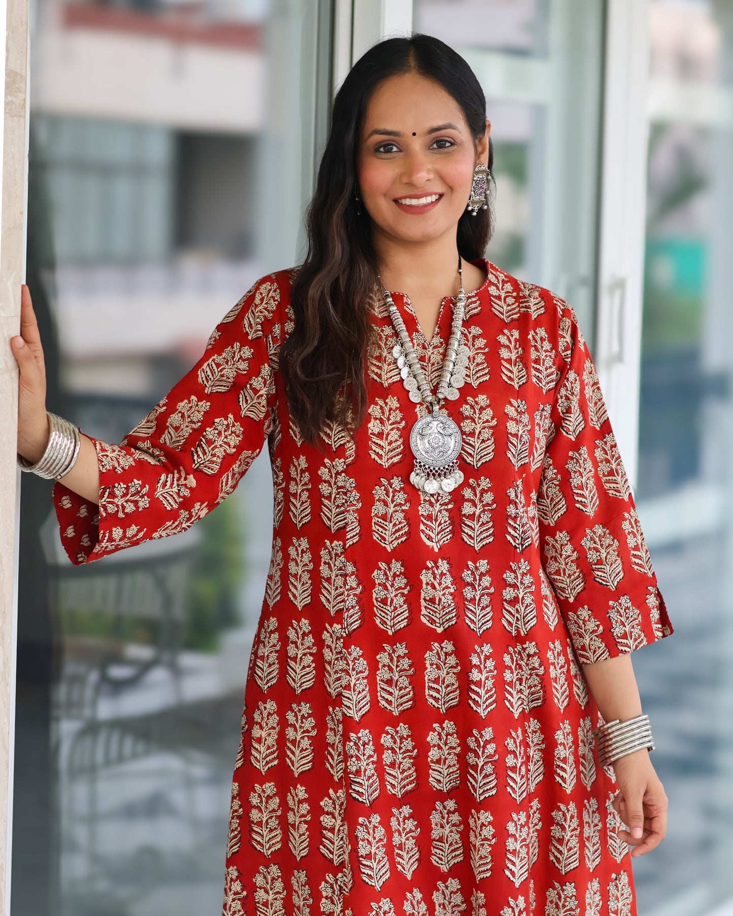 Durga Red HandBlock Print Kurta Set