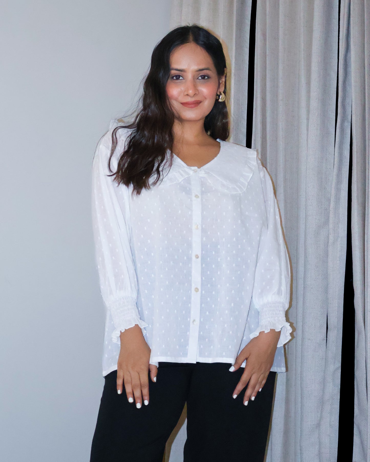 Dawn White Collared Textured Cotton Shirt