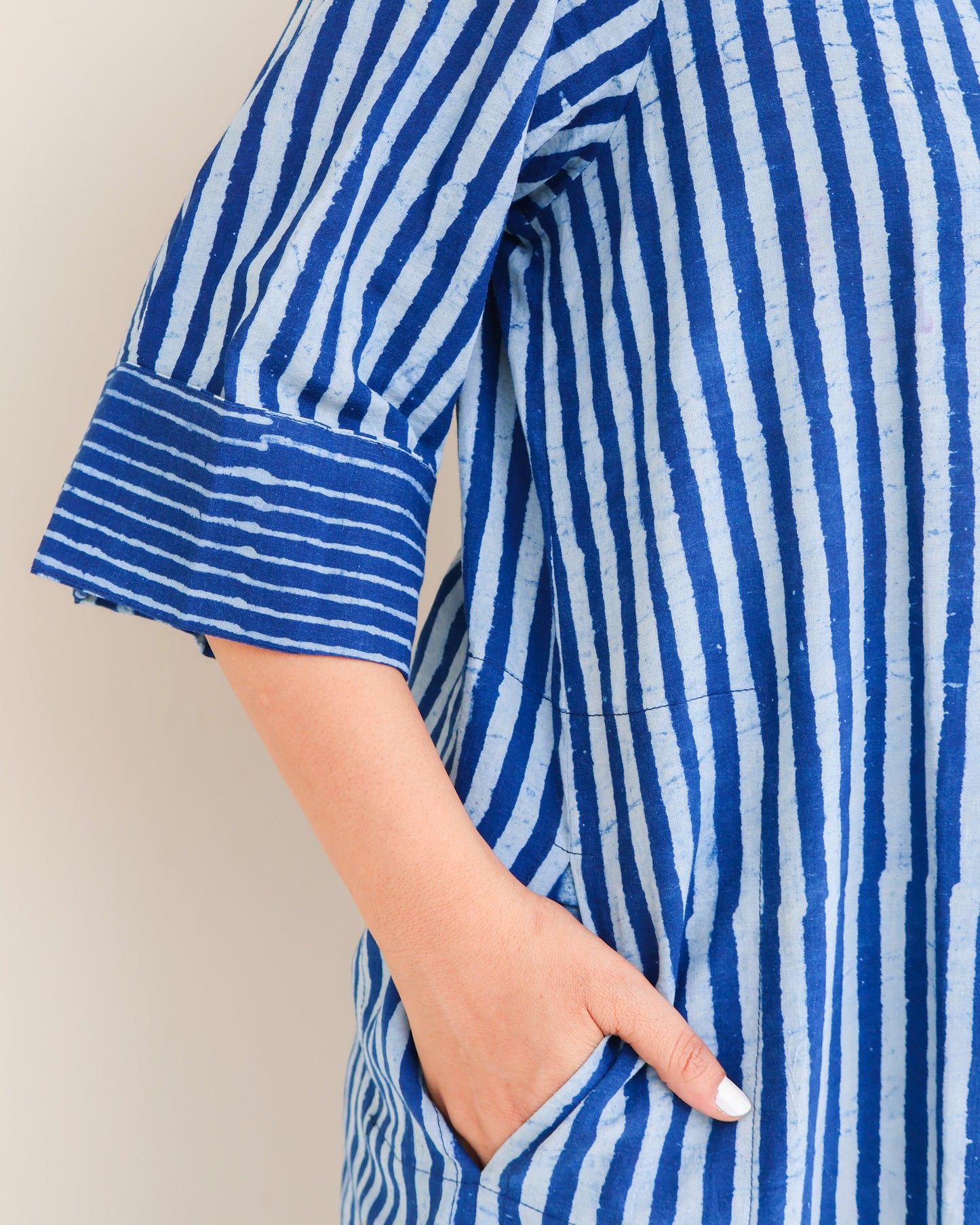 June Indigo Dabu HandBlock Stripes Print Cotton Kurta Set