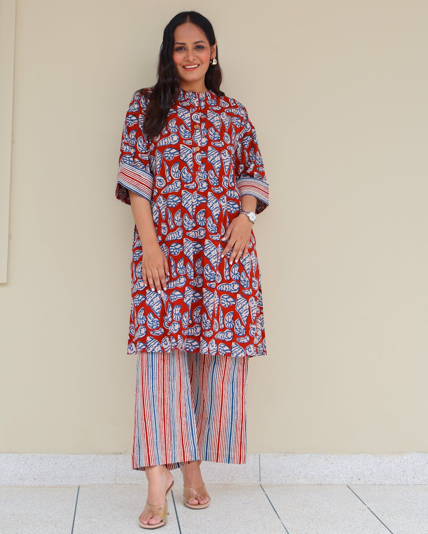 Shell HandBlock Print Cotton Kurta Set