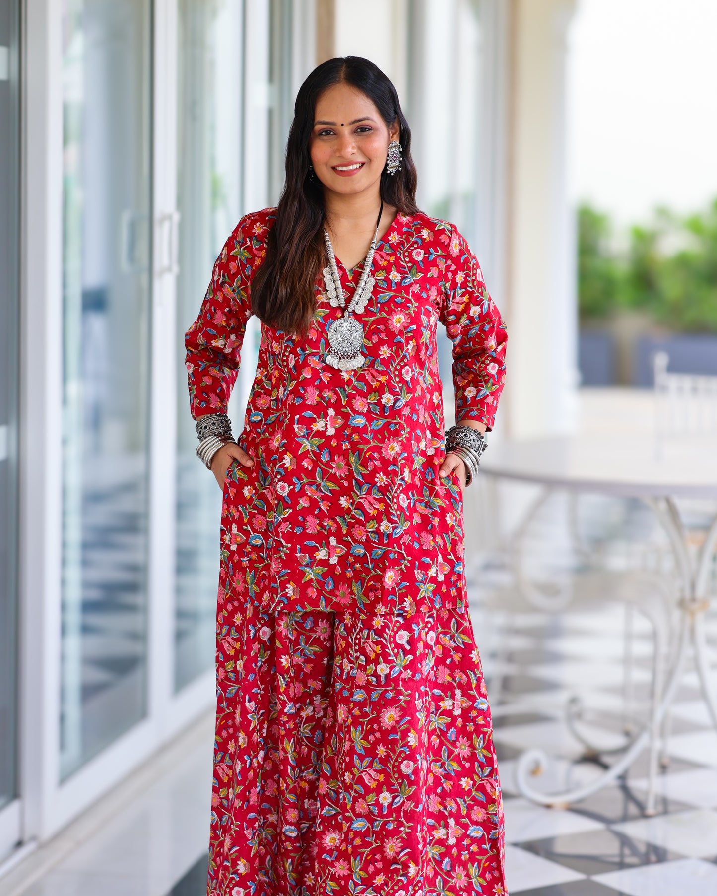 Juliet Red HandBlock Print Kurta Palazzo Set