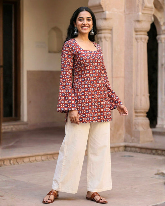 Trisha Red Sleeved Short Kurti