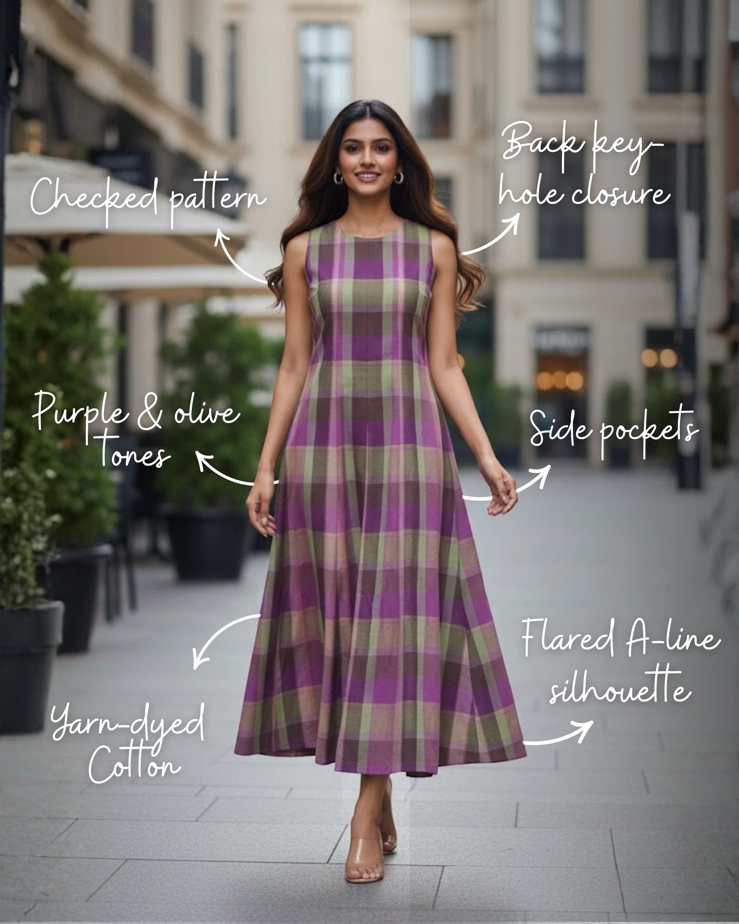 Hannah Checkered Cotton Maxi Dress