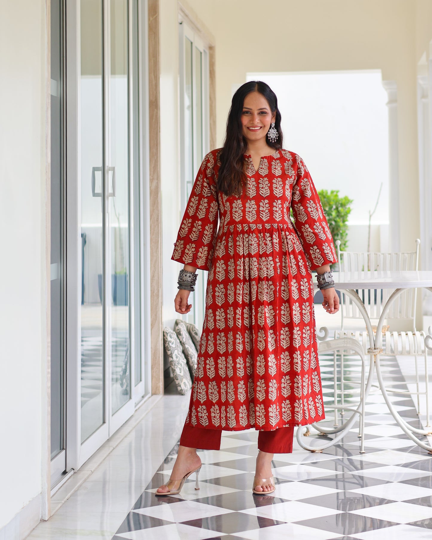 Piku Red HandBlock Bagru Print Cotton Kurta Set