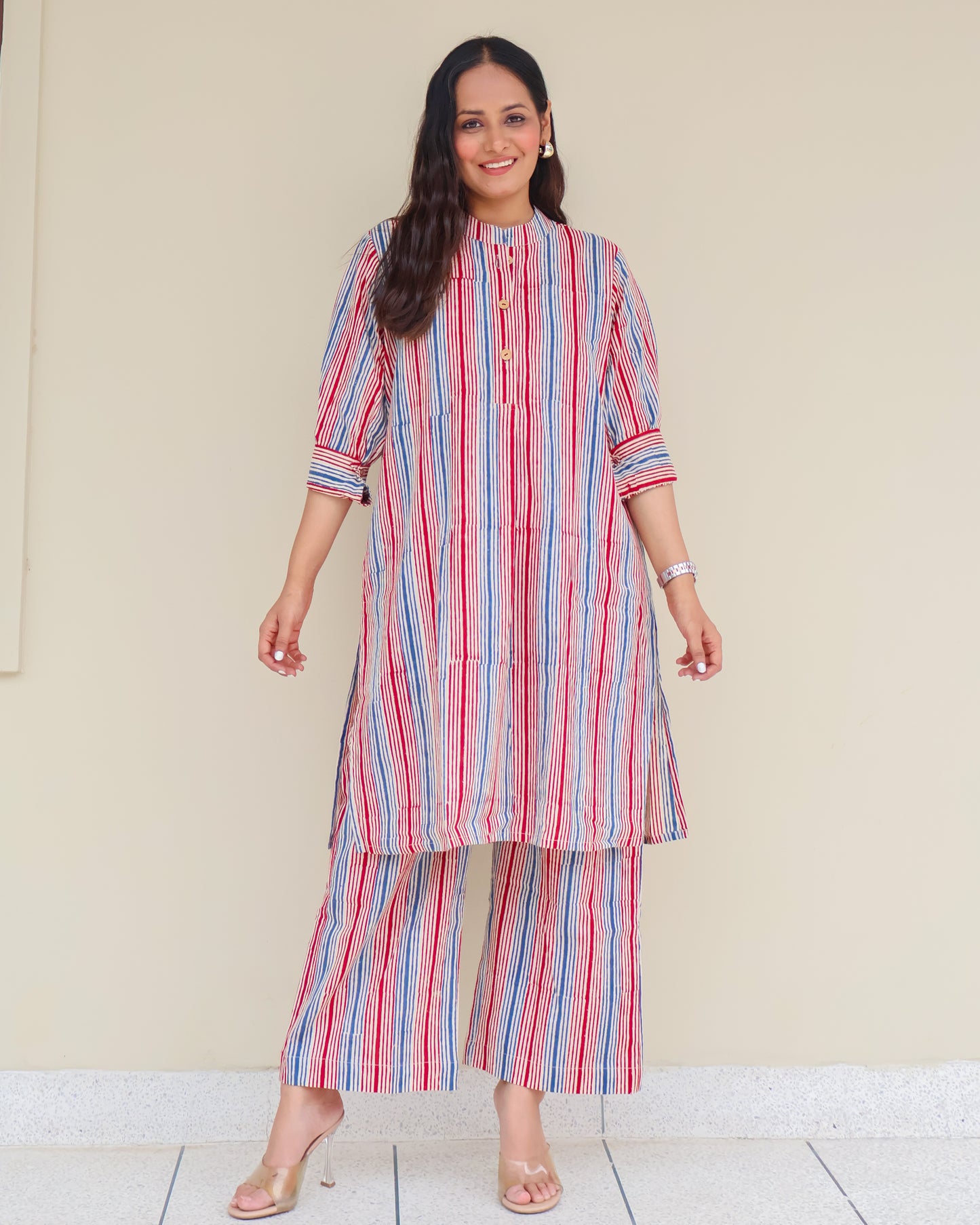 Faith HandBlock Print Stripes Cotton Kurta Set