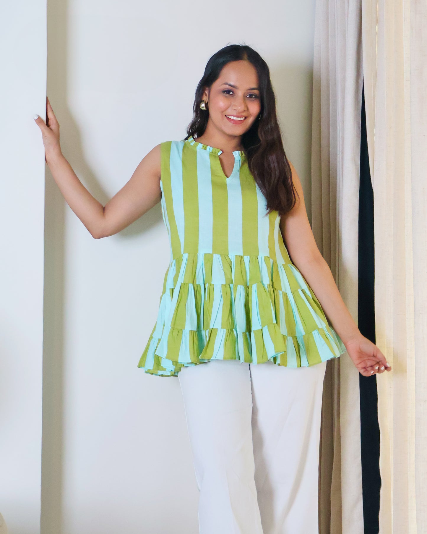 Taylor Striped Peplum Cotton Top