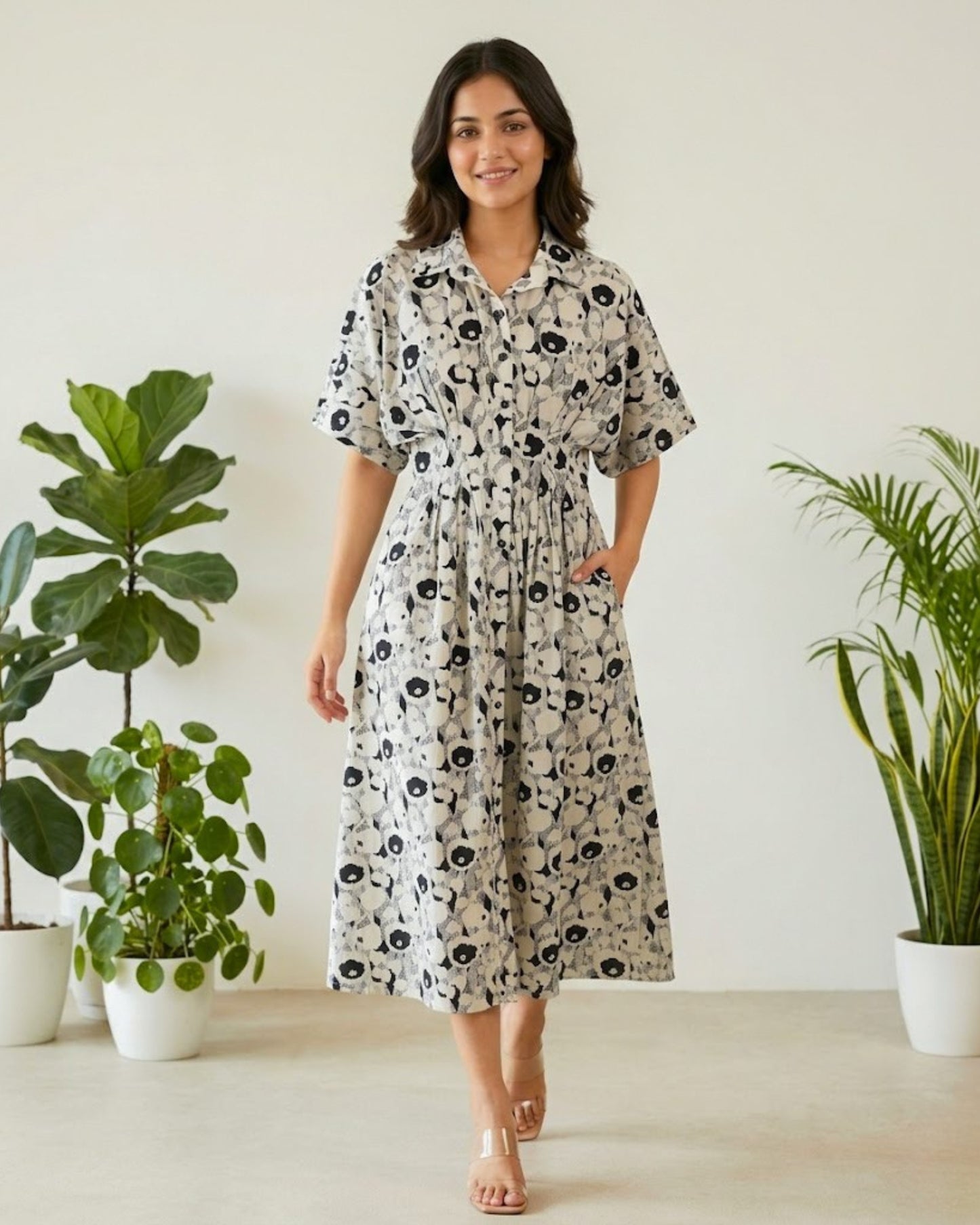 Nia Pleated Pure Cotton Midi Dress