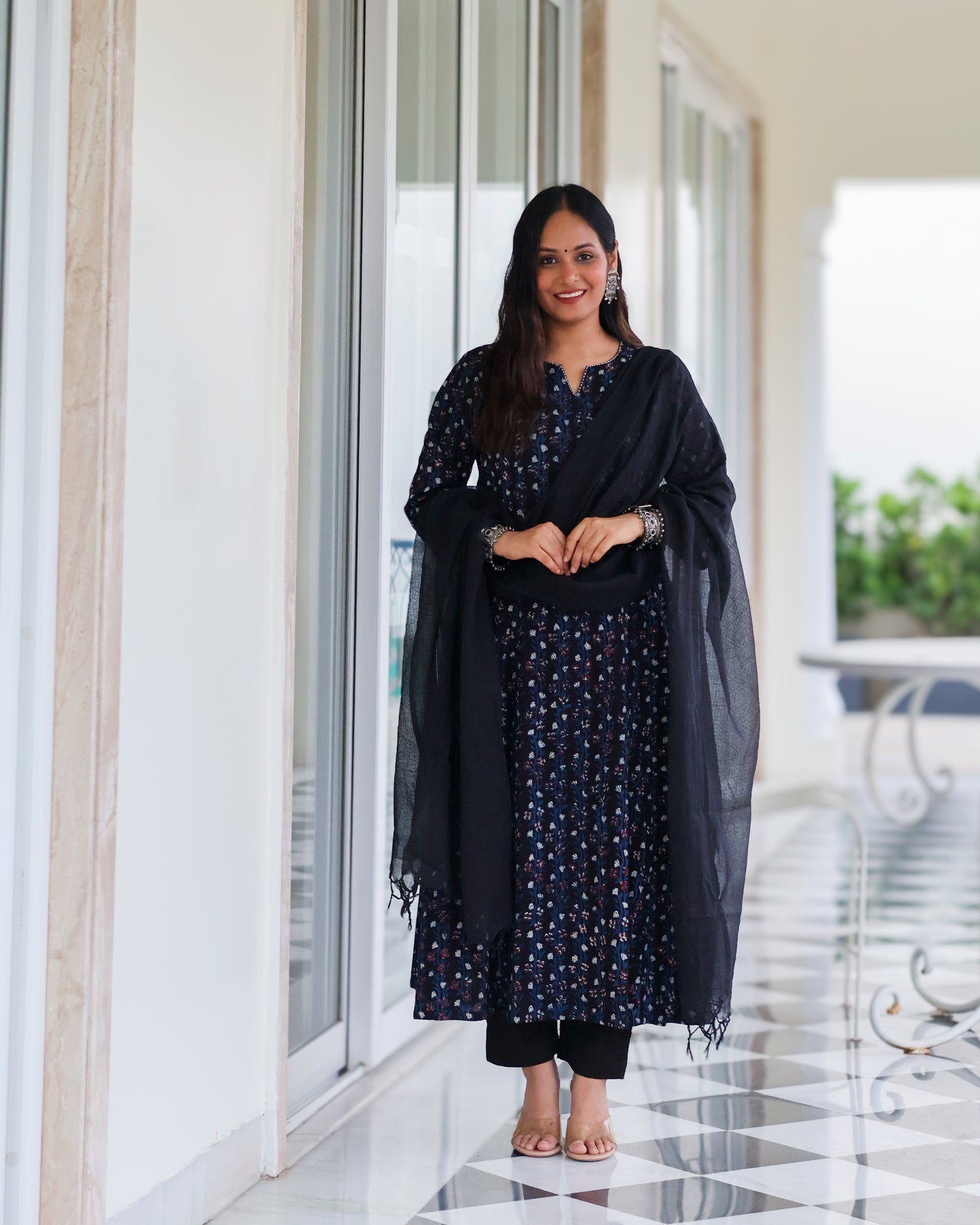 Avani Black HandBlock Print Suit Set