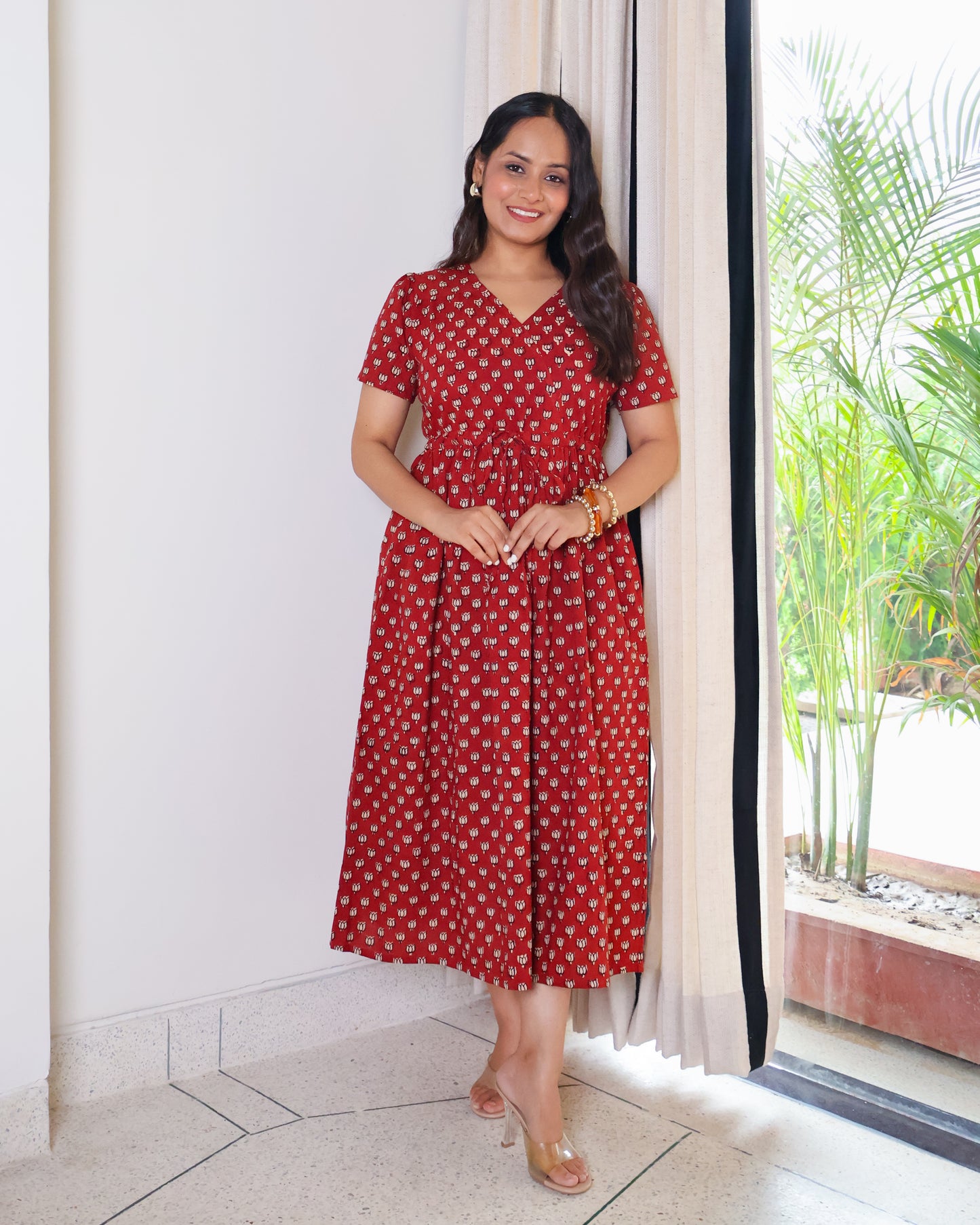 Tia Bagru HandBlock Print Cotton Midi Dress
