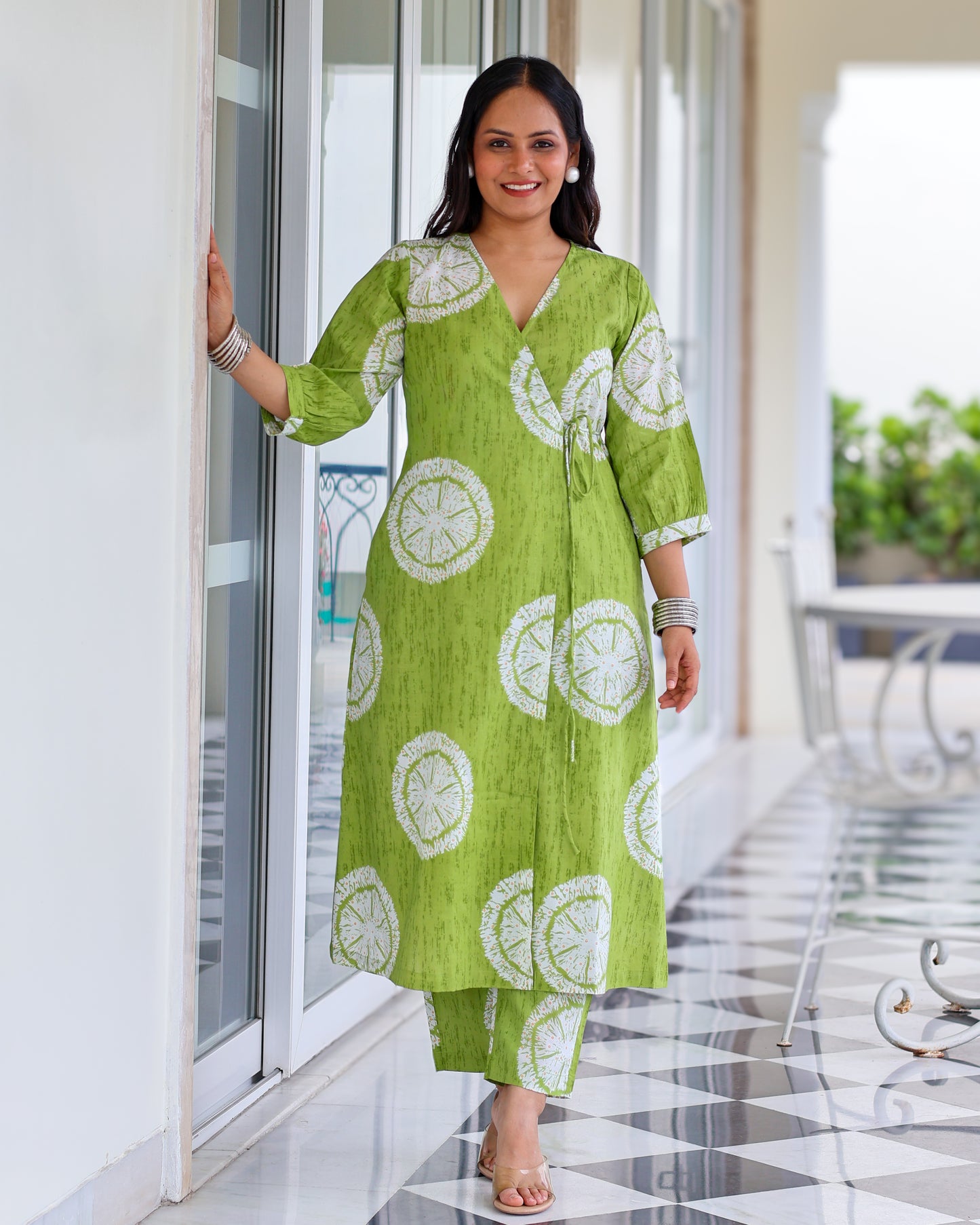 Kusum Green Wrap Cotton Kurta Set