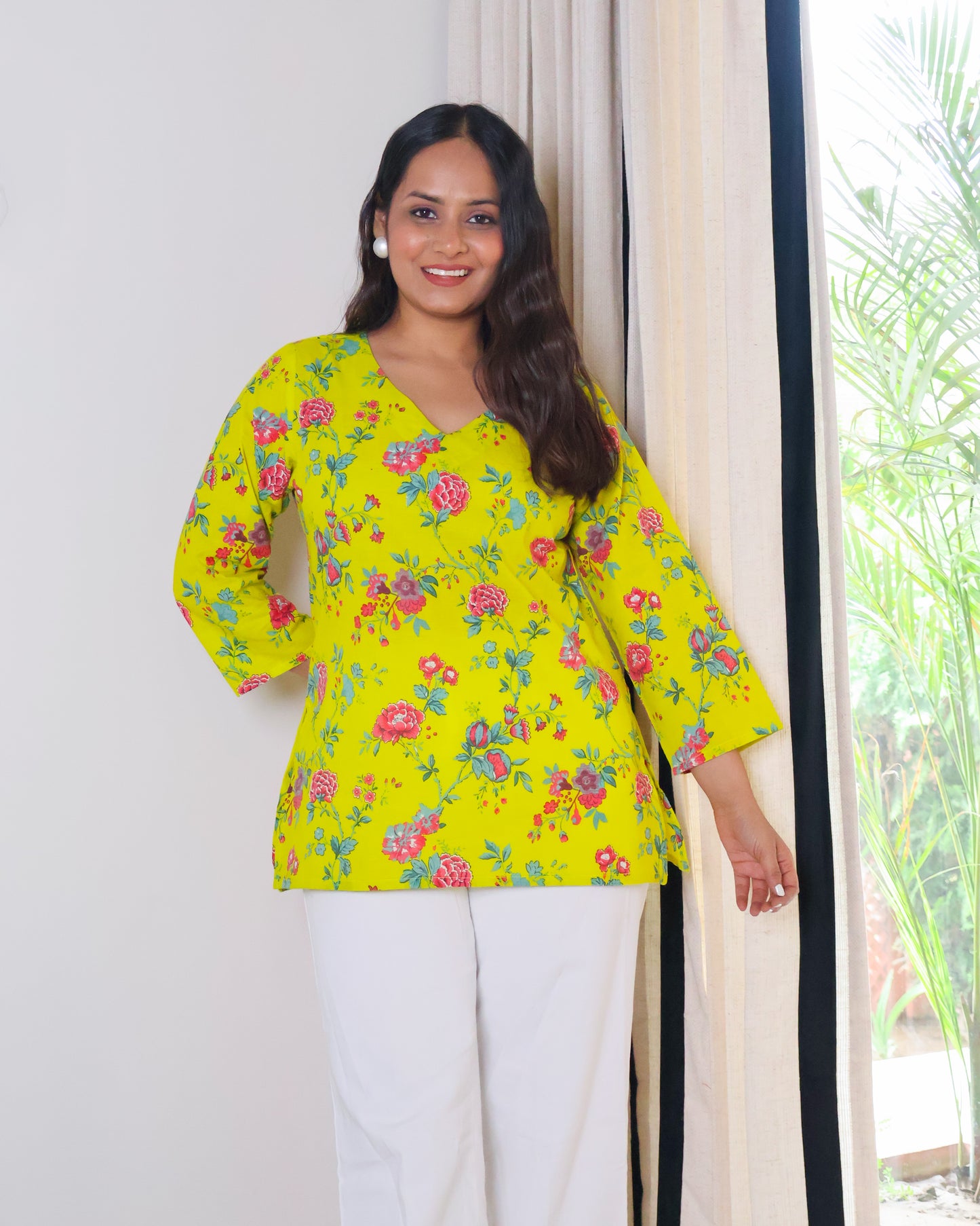Ghazal Floral Print Cotton Short Kurti
