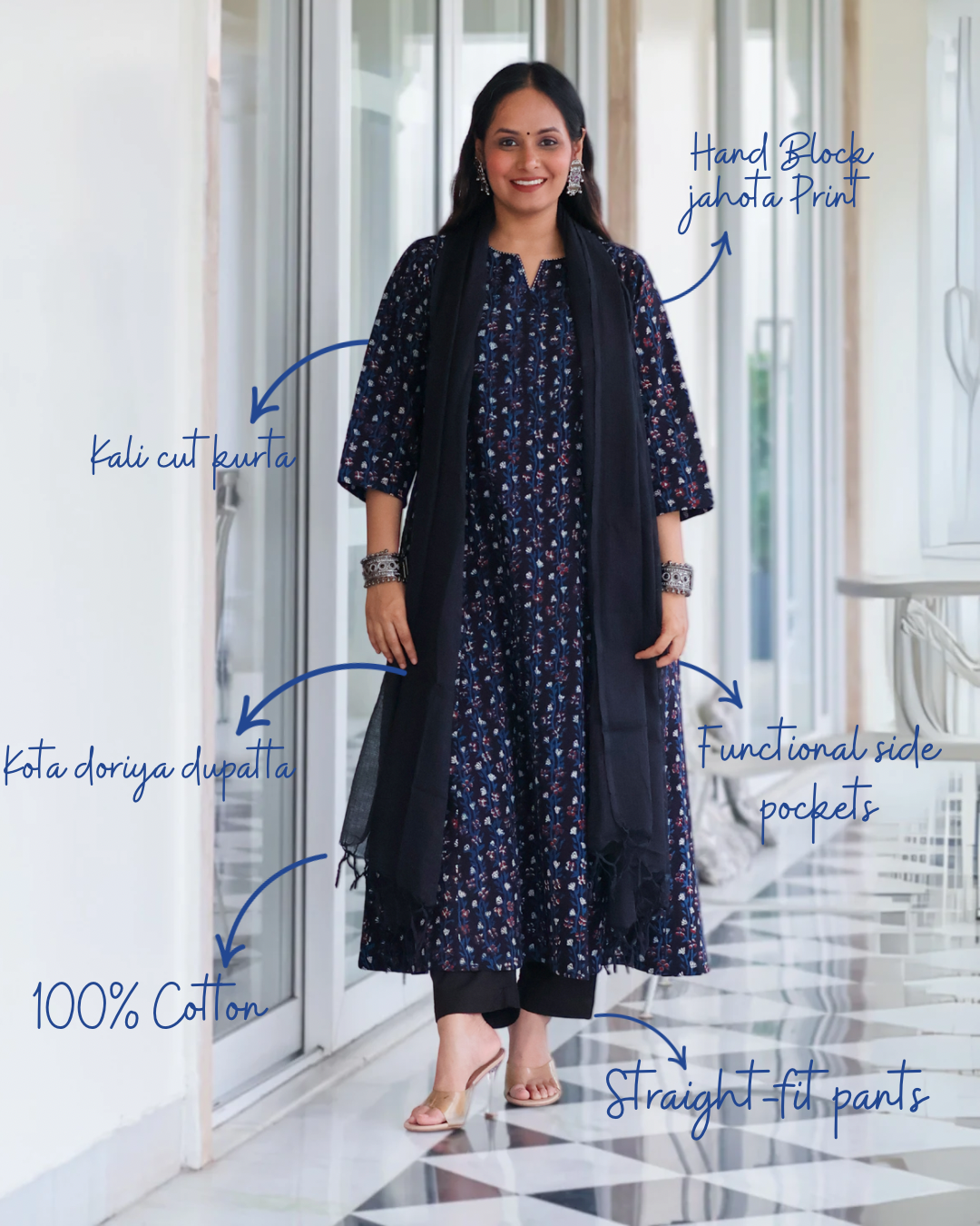 Avani Black HandBlock Print Suit Set