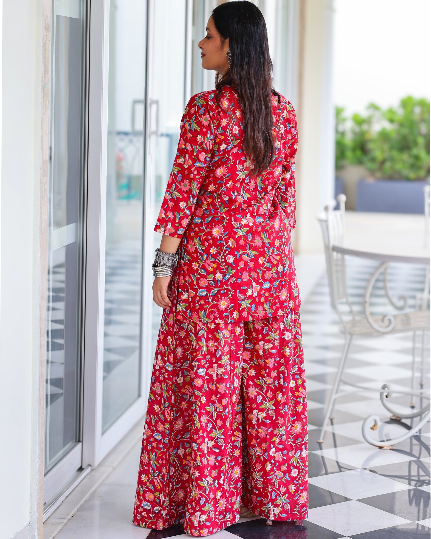 Juliet Red HandBlock Print Kurta Palazzo Set