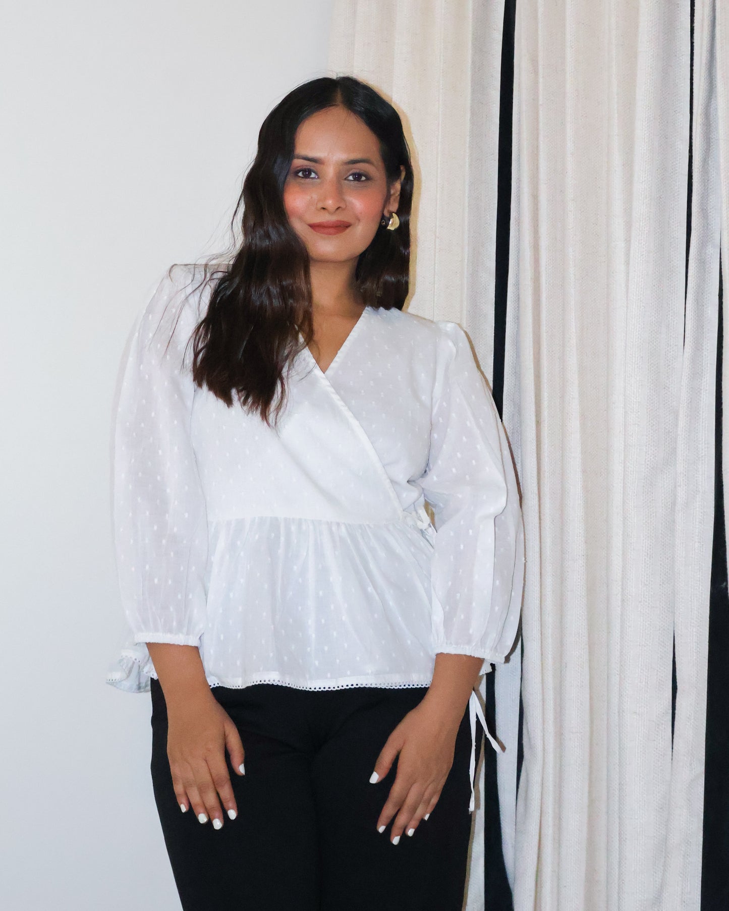 Dawn Wrap-style Textured Cotton Top