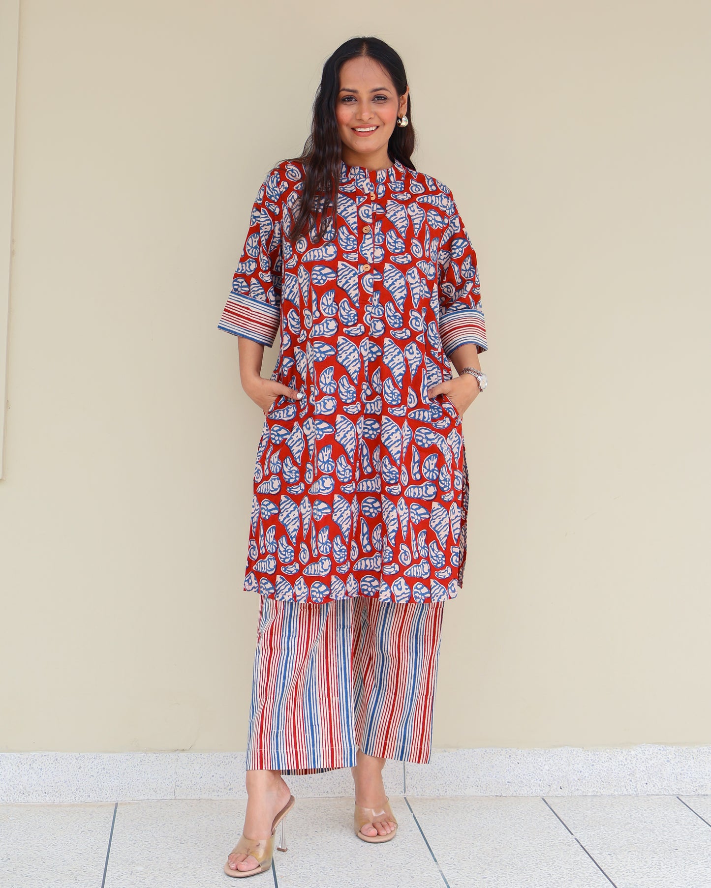 Shell HandBlock Print Cotton Kurta Set