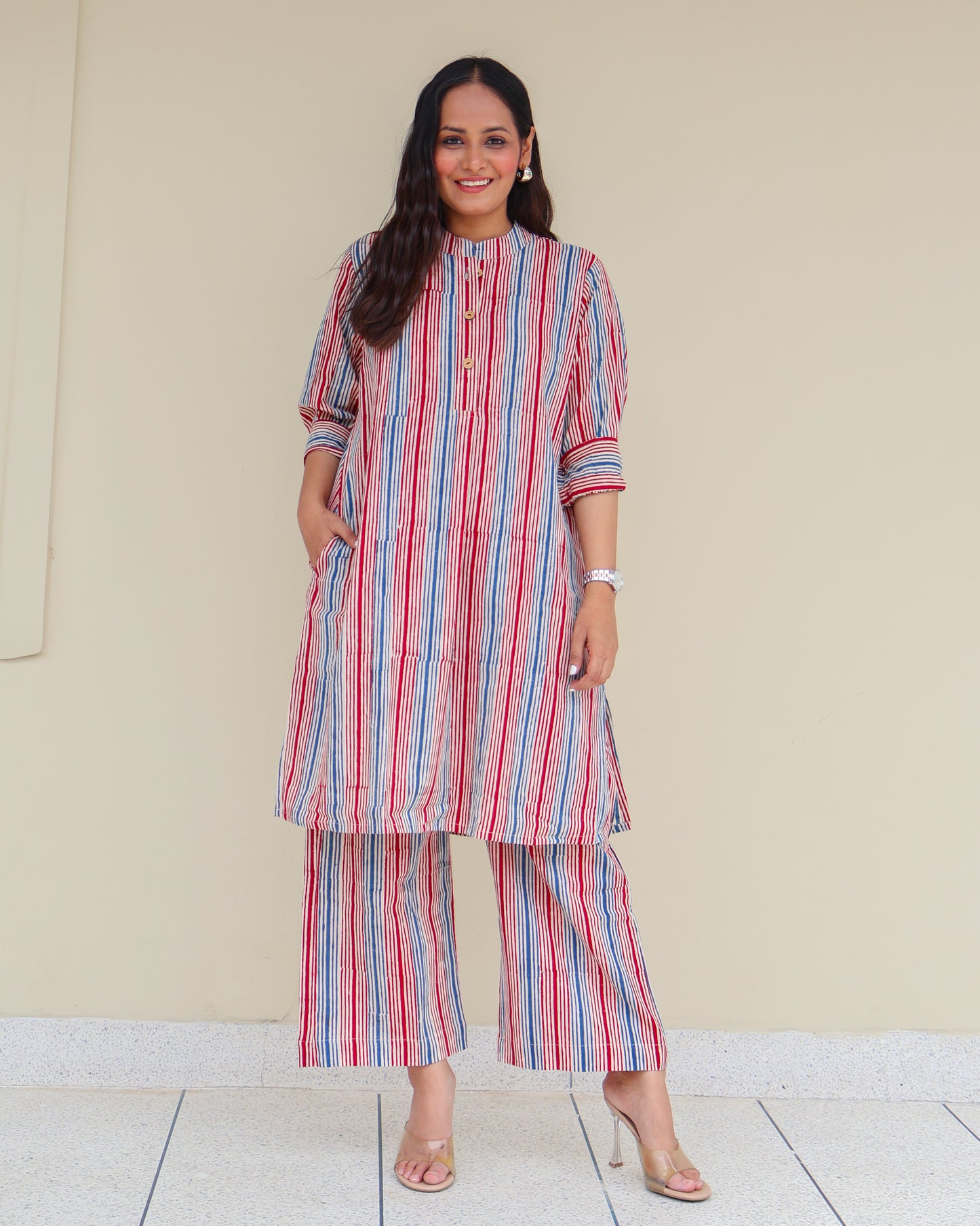 Faith HandBlock Print Stripes Cotton Kurta Set