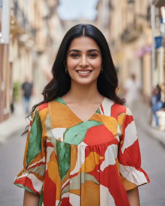 Kate Mosiac-Medley Cotton Midi Dress