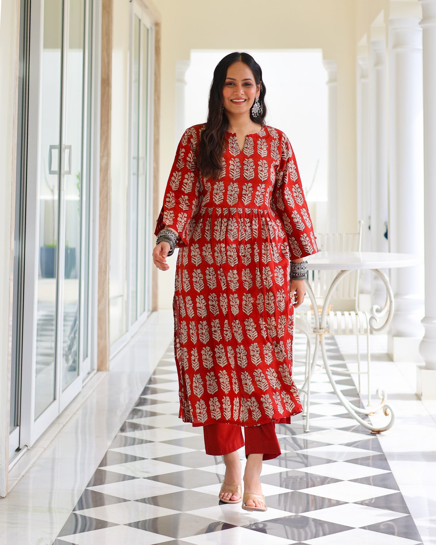 Piku Red HandBlock Bagru Print Cotton Kurta Set