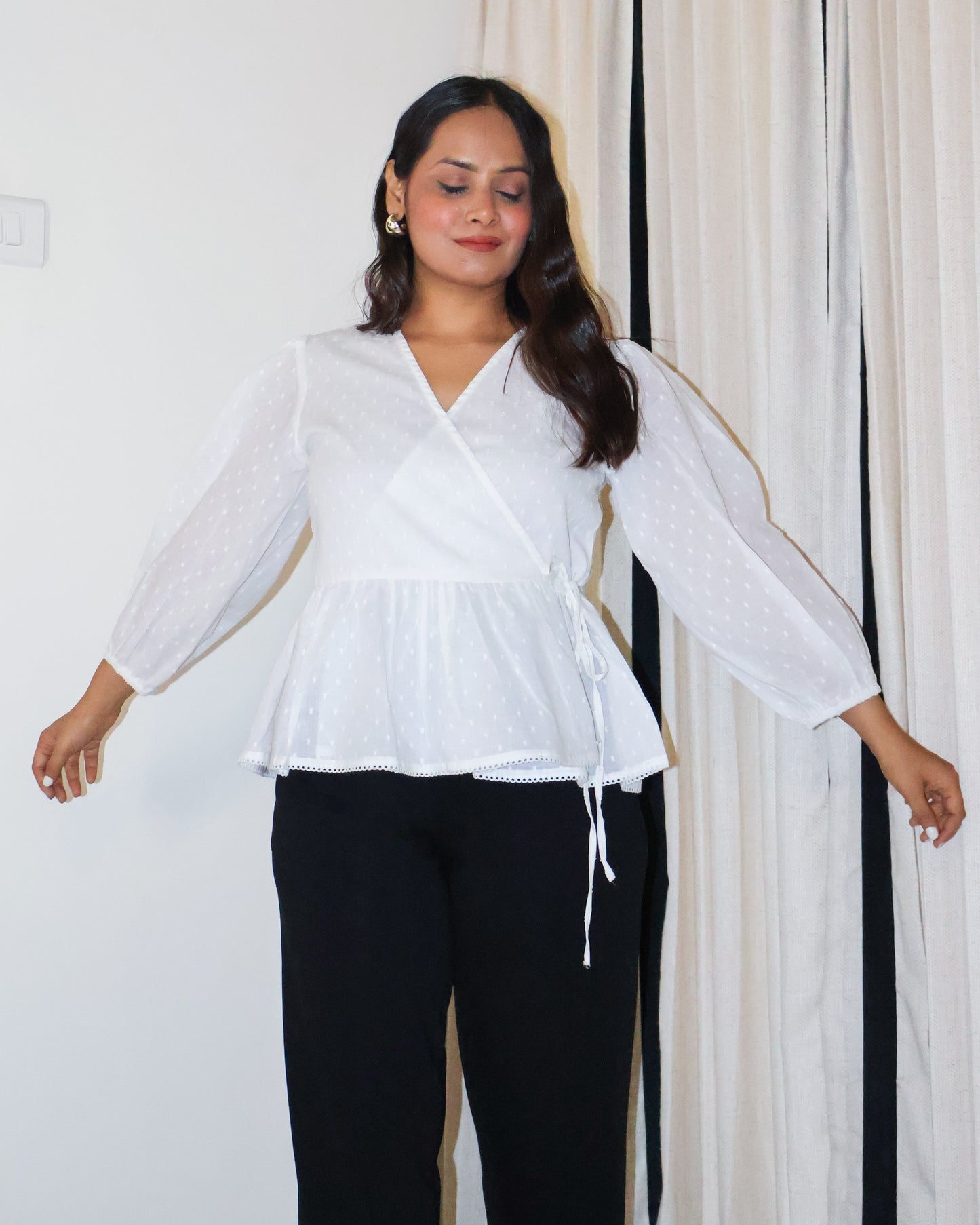 Dawn Wrap-style Textured Cotton Top