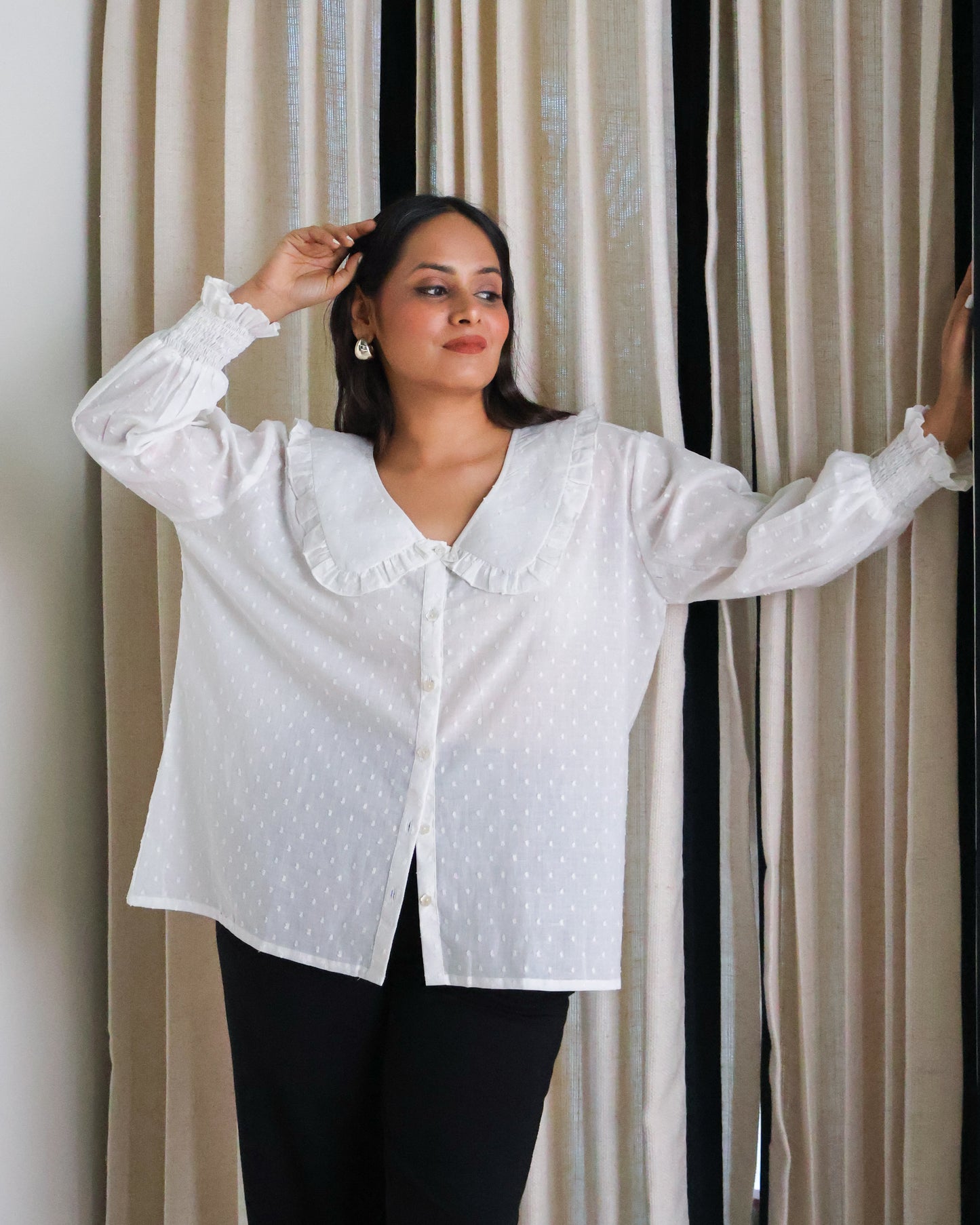Dawn White Collared Textured Cotton Shirt