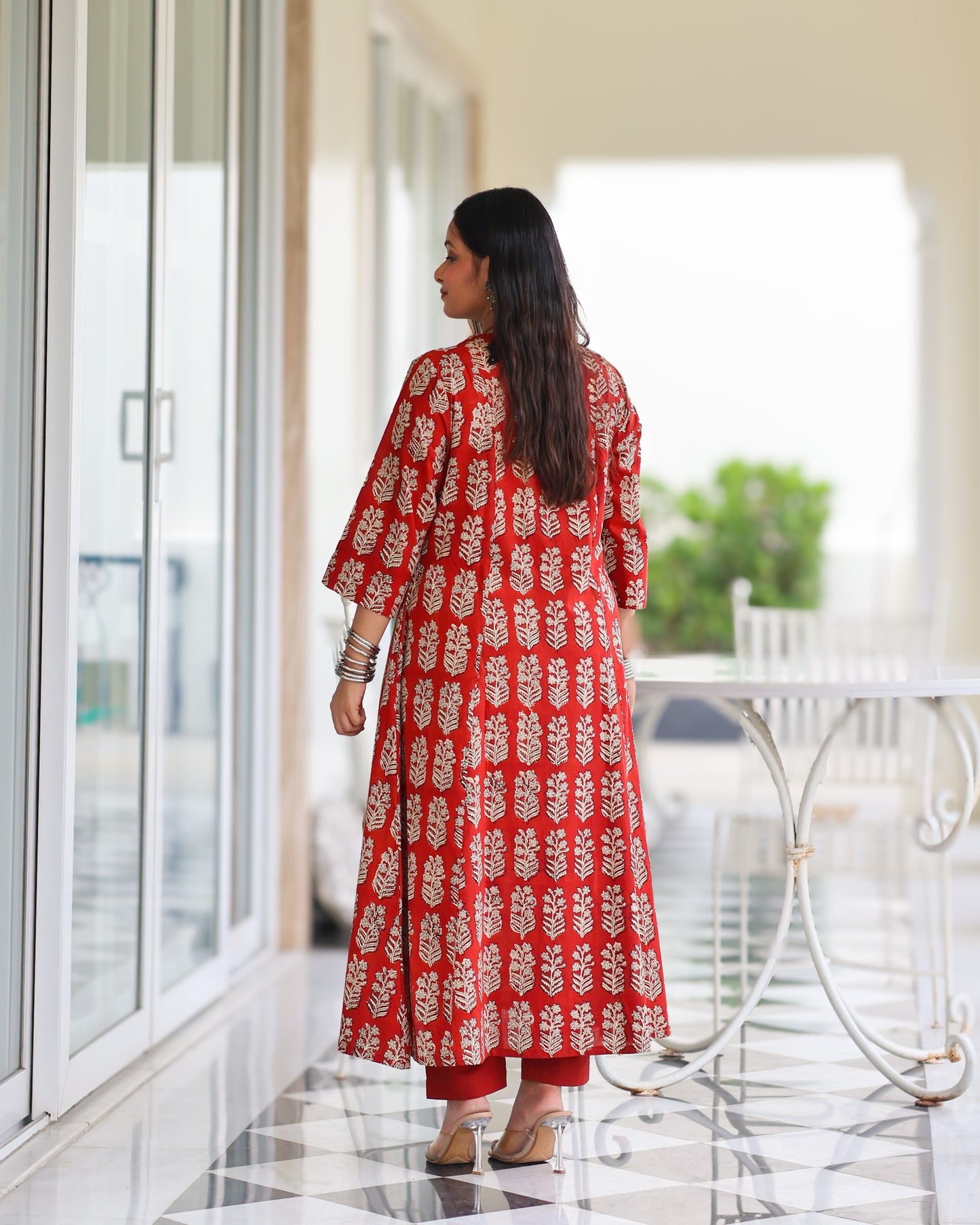 Durga Red HandBlock Print Kurta Set