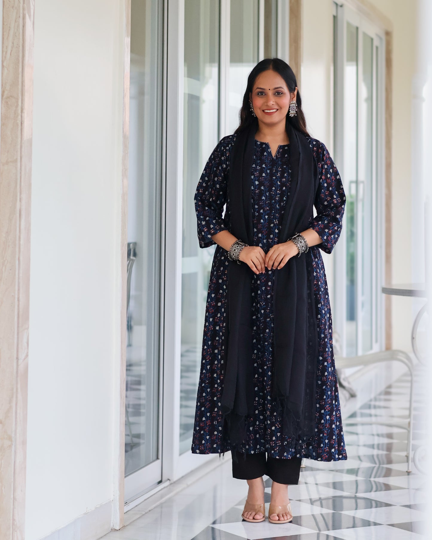 Avani Black HandBlock Print Suit Set