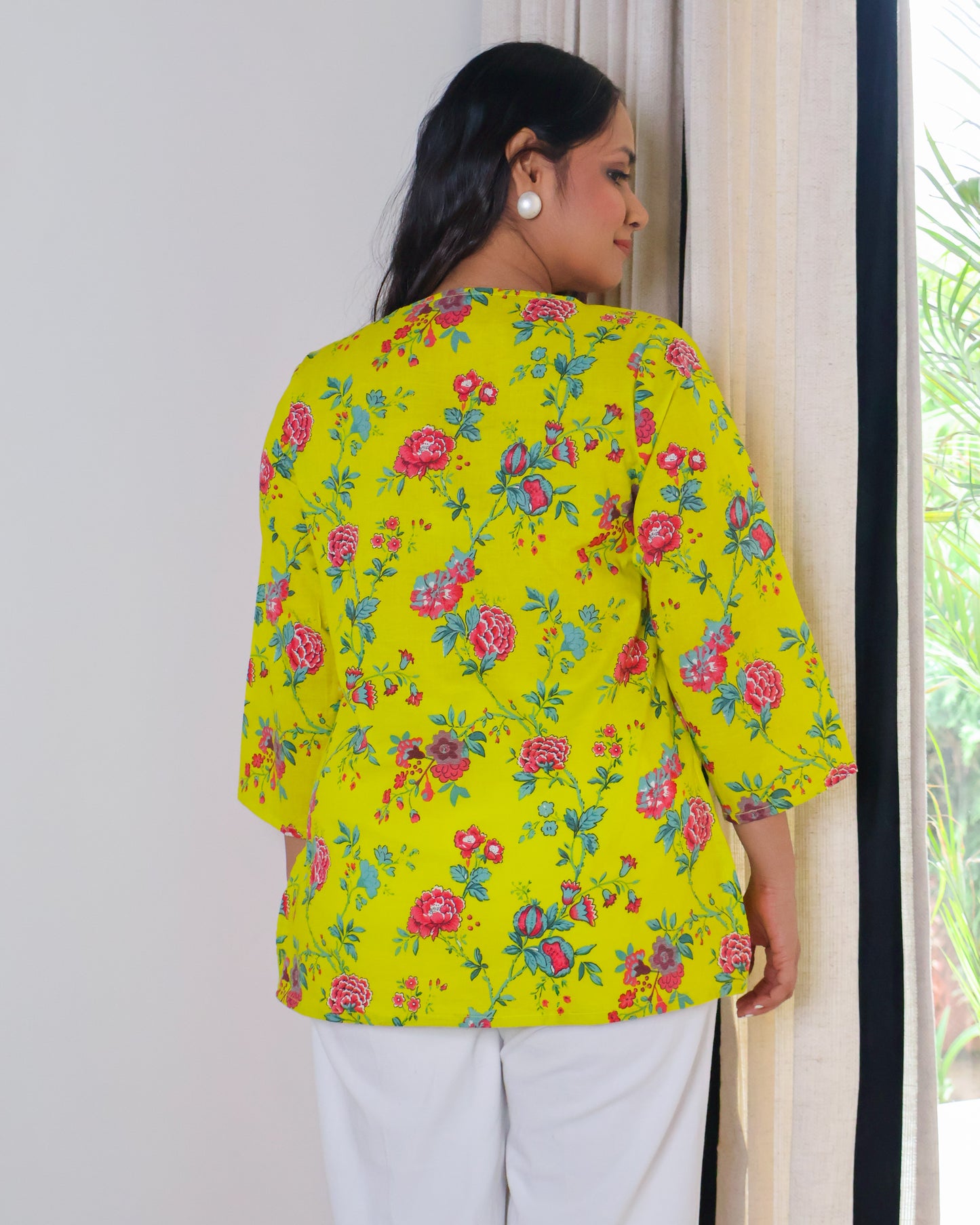Ghazal Floral Print Cotton Short Kurti