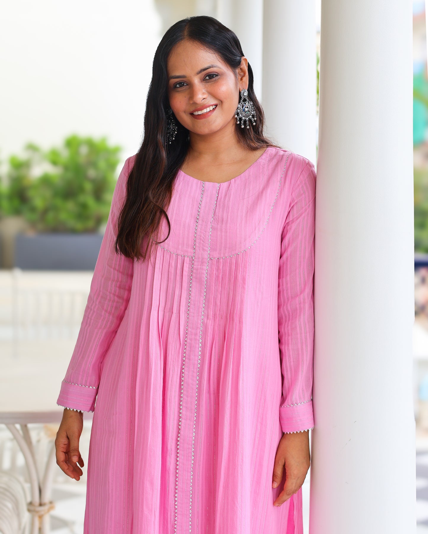 Harleen Pink Cotton Lurex Straight Kurta Set
