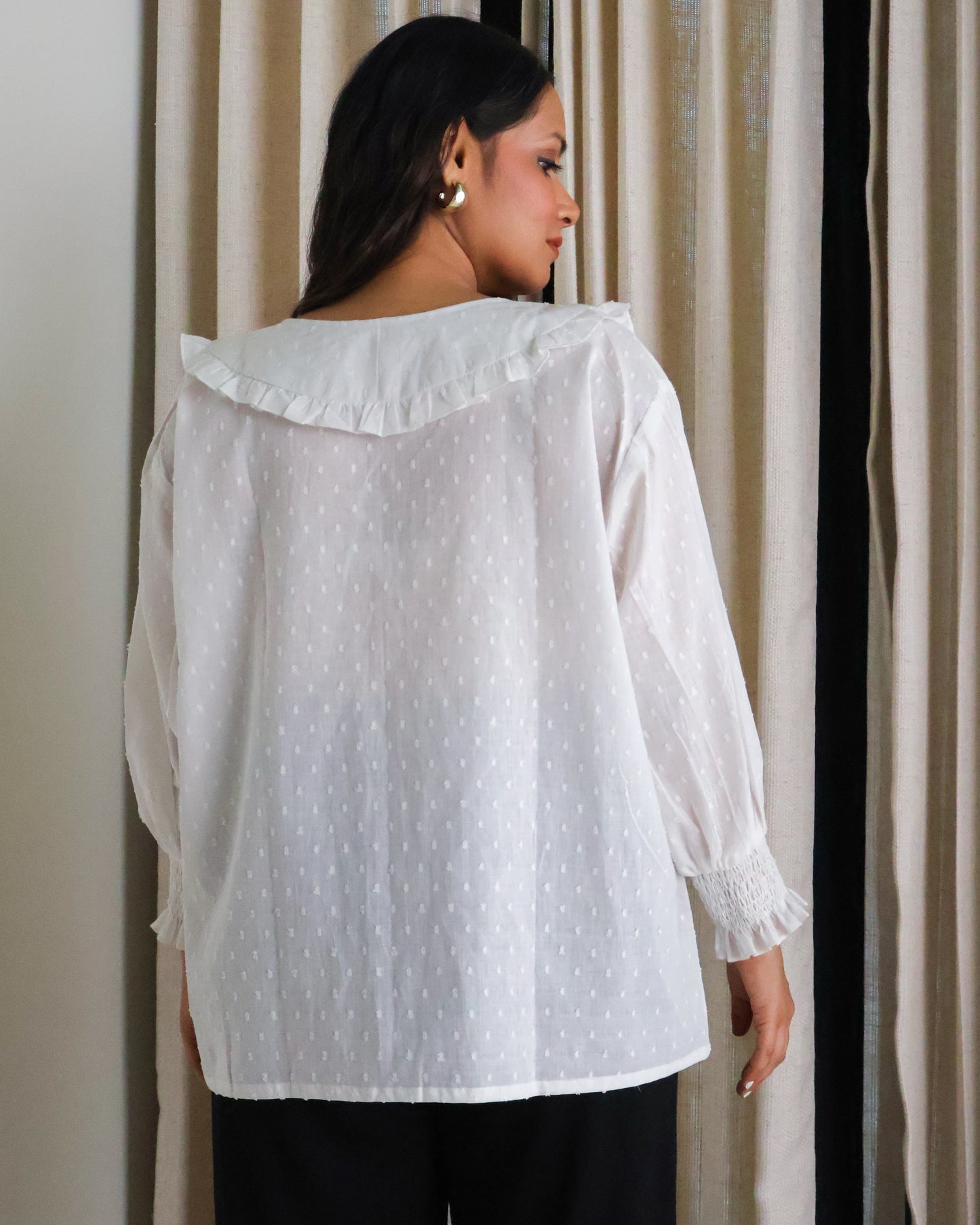 Dawn White Collared Textured Cotton Shirt